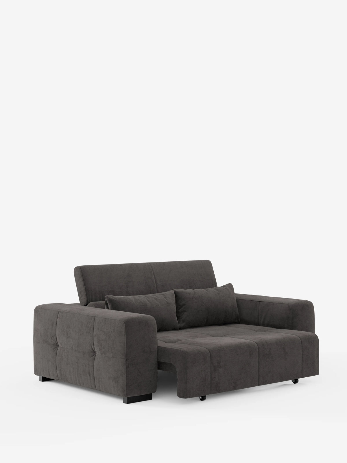 Il divano Monarch con funzione relax elettrica per l’allungamento delle sedute e poggiatesta reclinabile di Divani.Store, rivestito in morbido tessuto T31 resistente alle macchie con una finitura contemporanea in grigio scuro, presenta moderni braccioli squadrati ed è dotato di due cuscini coordinati. Presentato su uno sfondo bianco a tinta unita, il suo rivestimento soffice e le sedute regolabili offrono comfort e uno stile accogliente.