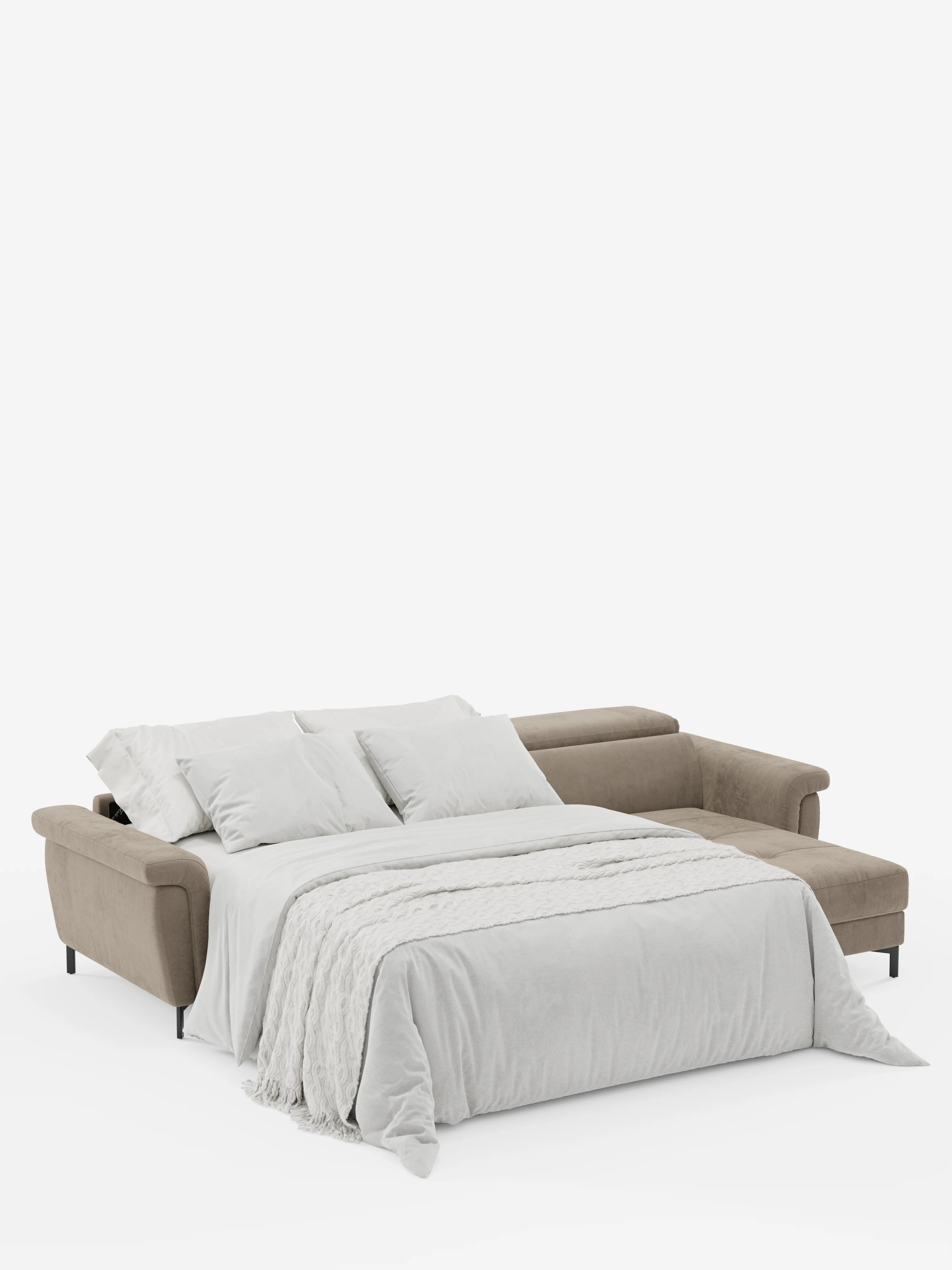Capri Divano letto angolare con penisola contenitore e poggiatesta reclinabili - elegante tessuto smacchiabile T30
