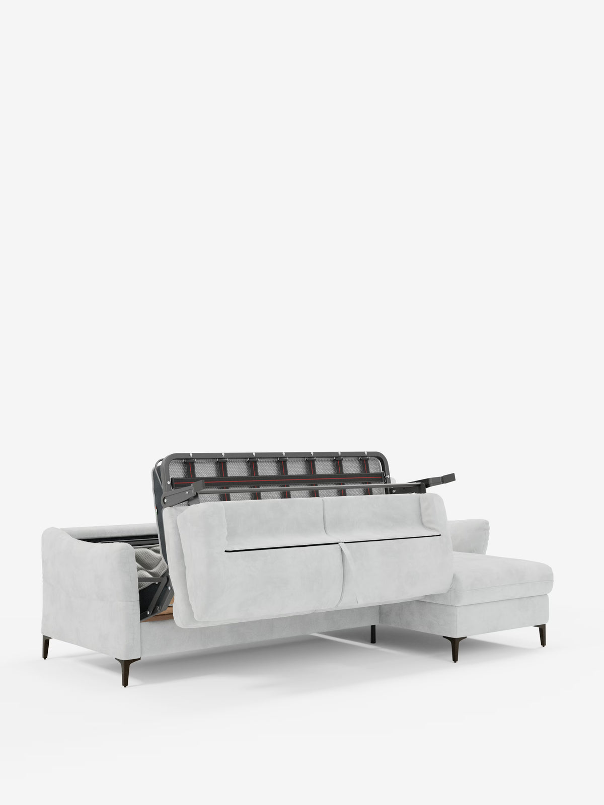 Dalia divano letto con penisola contenitore e materasso alto 18 cm - piedini alti e tessuto smacchiabile T30