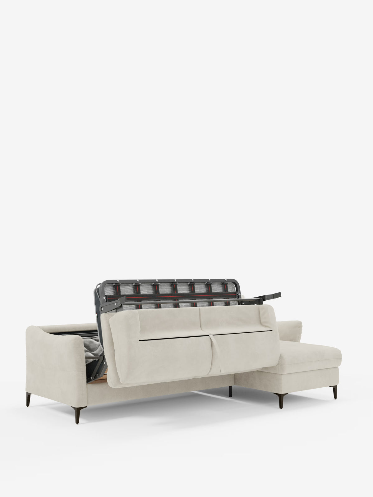 Dalia divano letto con penisola contenitore e materasso alto 18 cm - piedini alti e tessuto smacchiabile T30