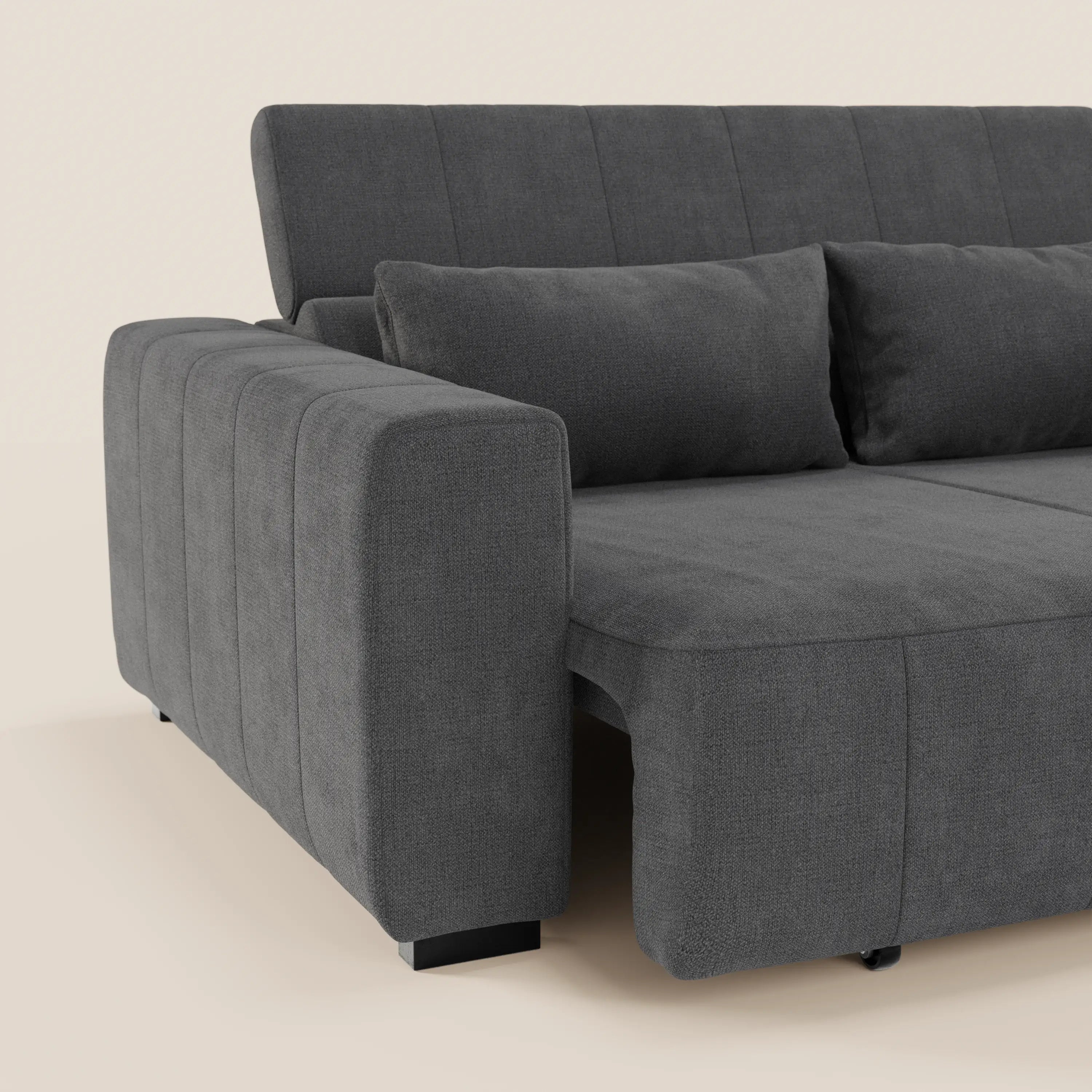 Doric Divano angolare con penisola e sedute allungabili con relax elettrico - poggiatesta reclinabili in tessuto smacchiabile T23 - divani.store