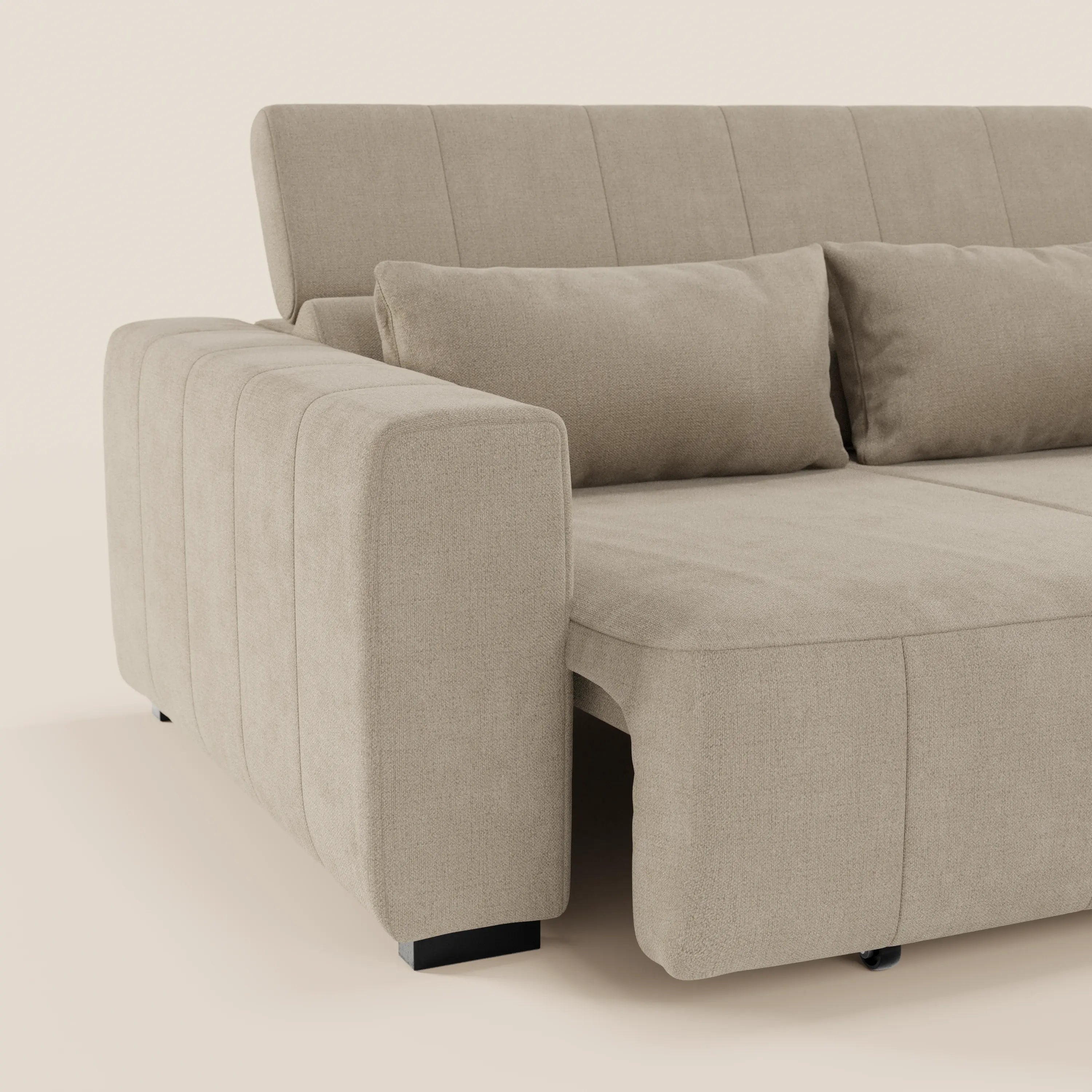 Doric Divano angolare con penisola e sedute allungabili con relax elettrico - poggiatesta reclinabili in tessuto smacchiabile T23 - divani.store