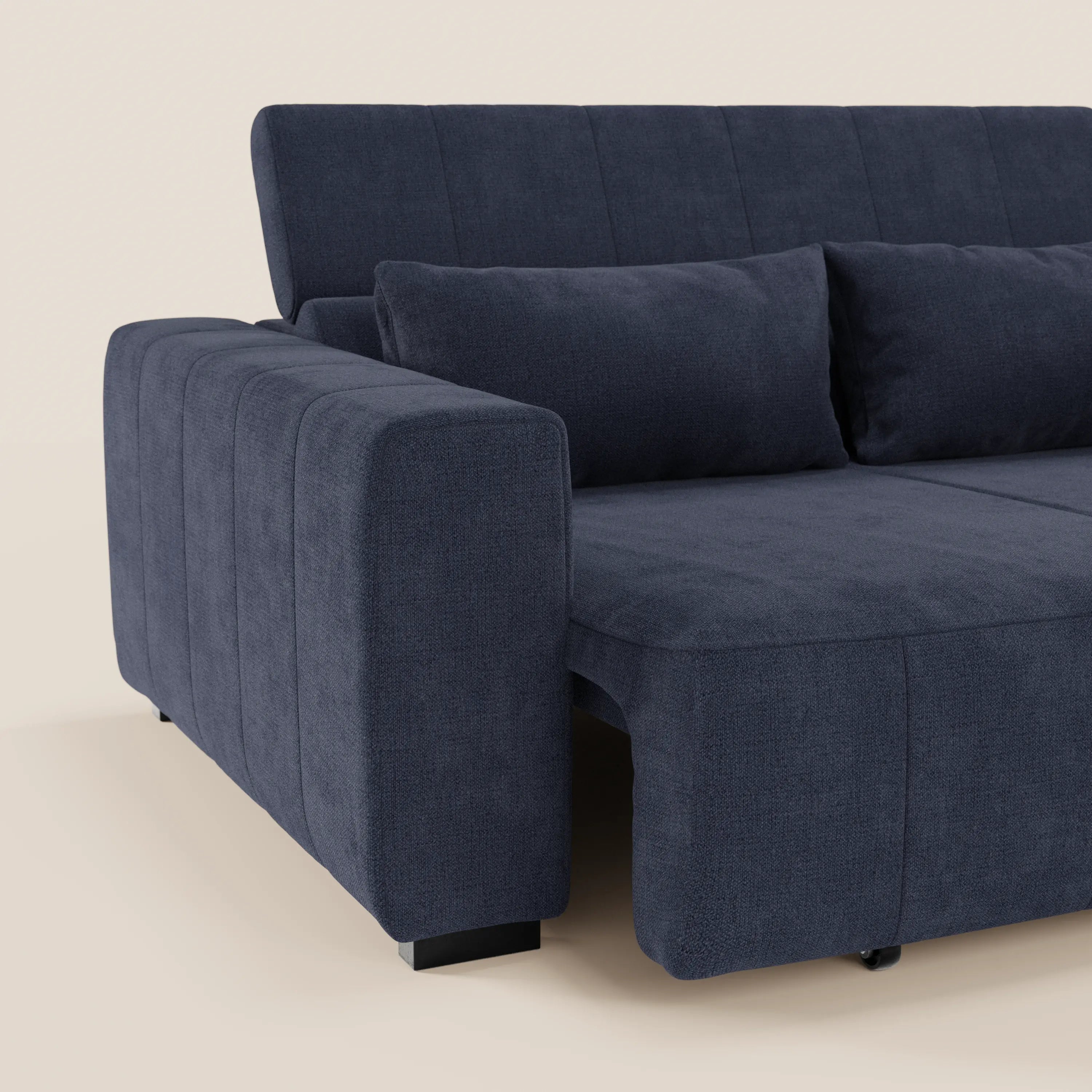 Doric Divano angolare con penisola e sedute allungabili con relax elettrico - poggiatesta reclinabili in tessuto smacchiabile T23 - divani.store
