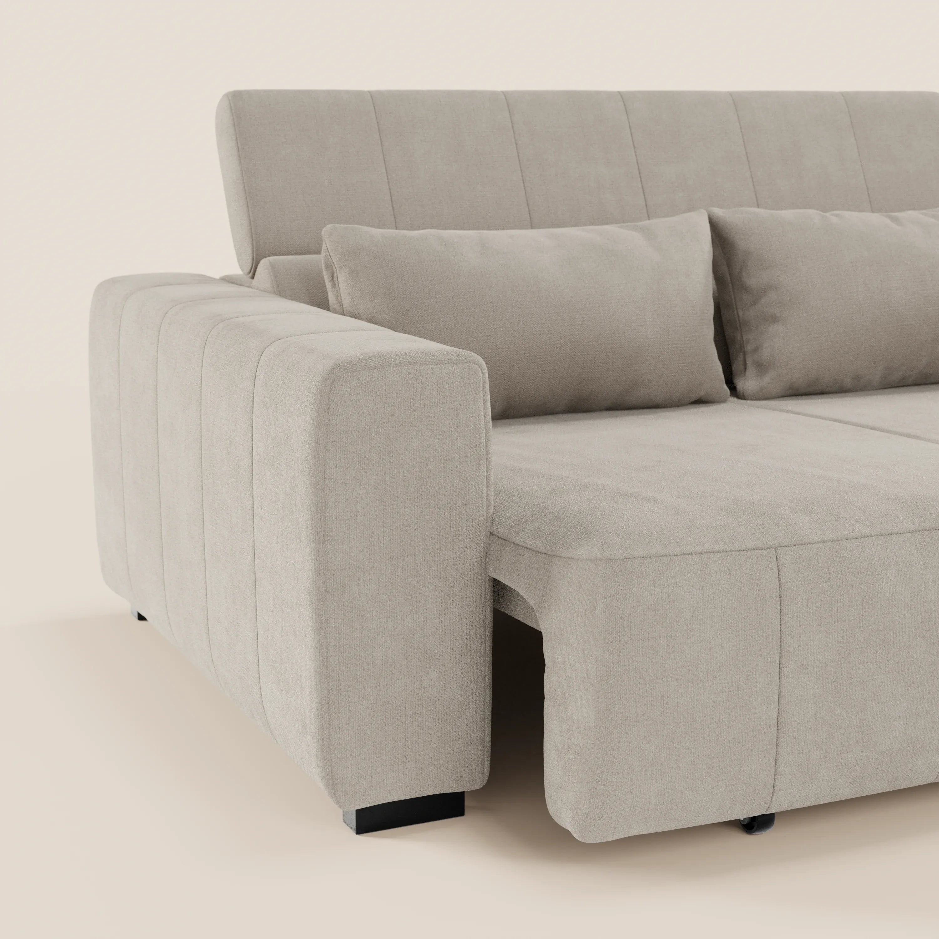 Doric Divano angolare con penisola e sedute allungabili con relax elettrico - poggiatesta reclinabili in tessuto smacchiabile T23 - divani.store