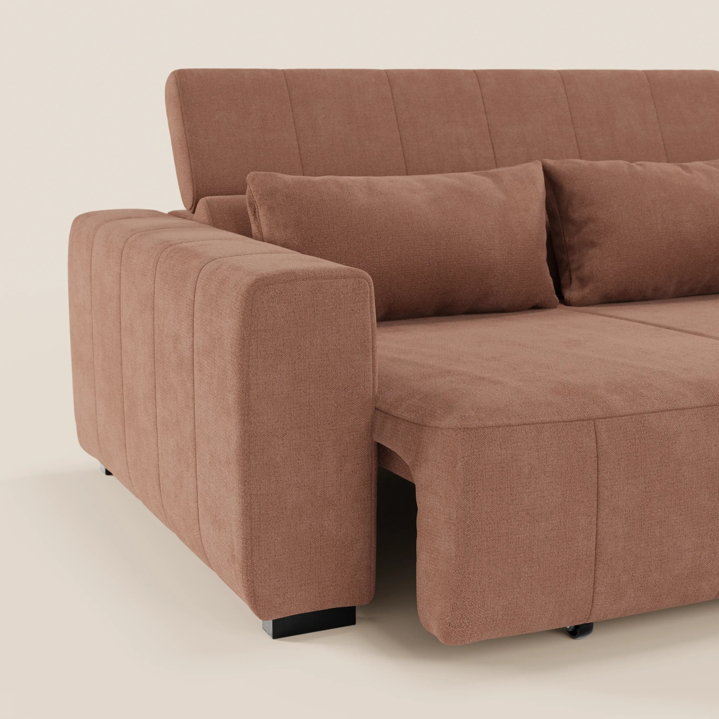 Doric Divano angolare con penisola e sedute allungabili con relax elettrico - poggiatesta reclinabili in tessuto smacchiabile T23 - divani.store