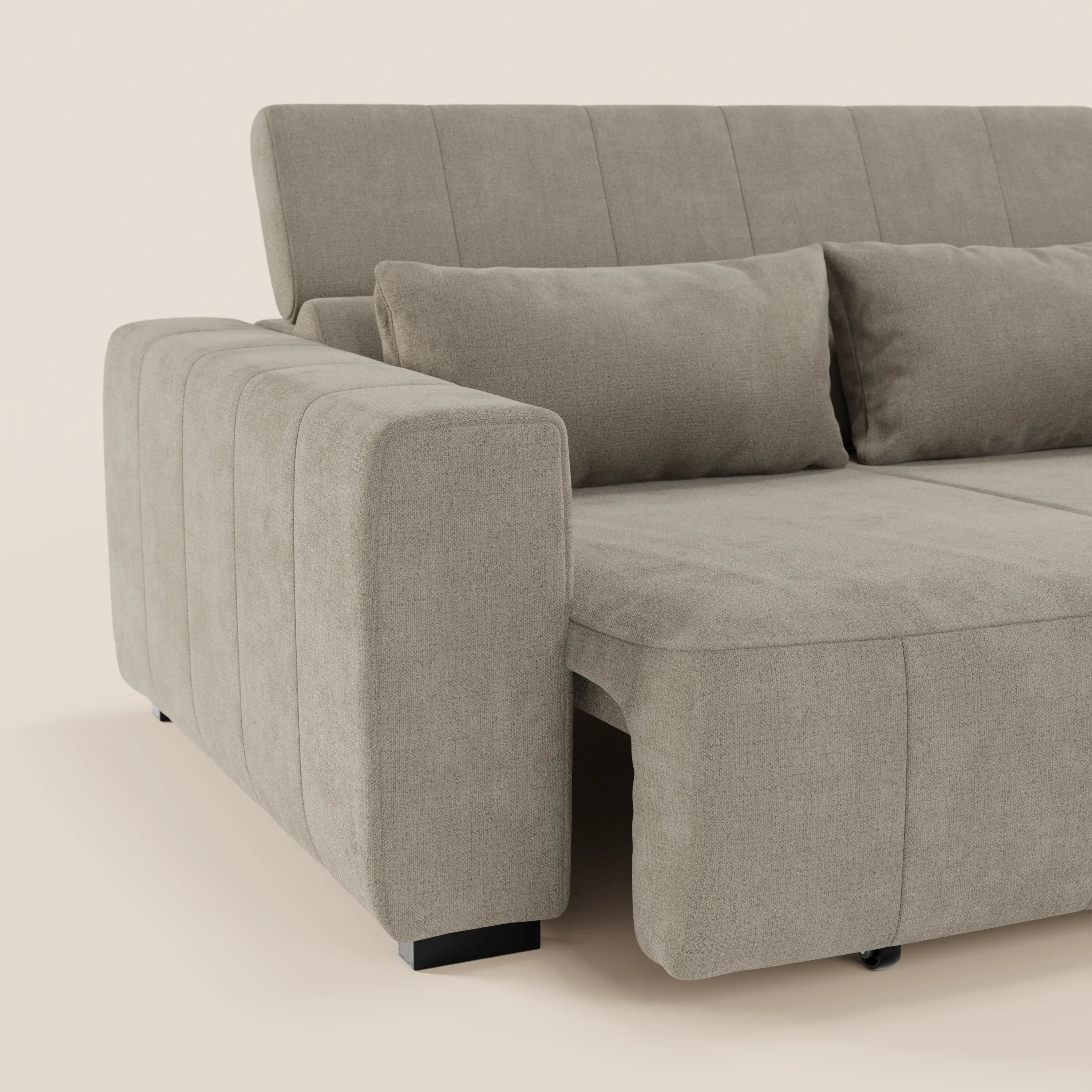 Doric Canapé d’angle avec méridienne et assises extensibles avec relaxation électrique - appuie-têtes inclinables en tissu anti-taches T23