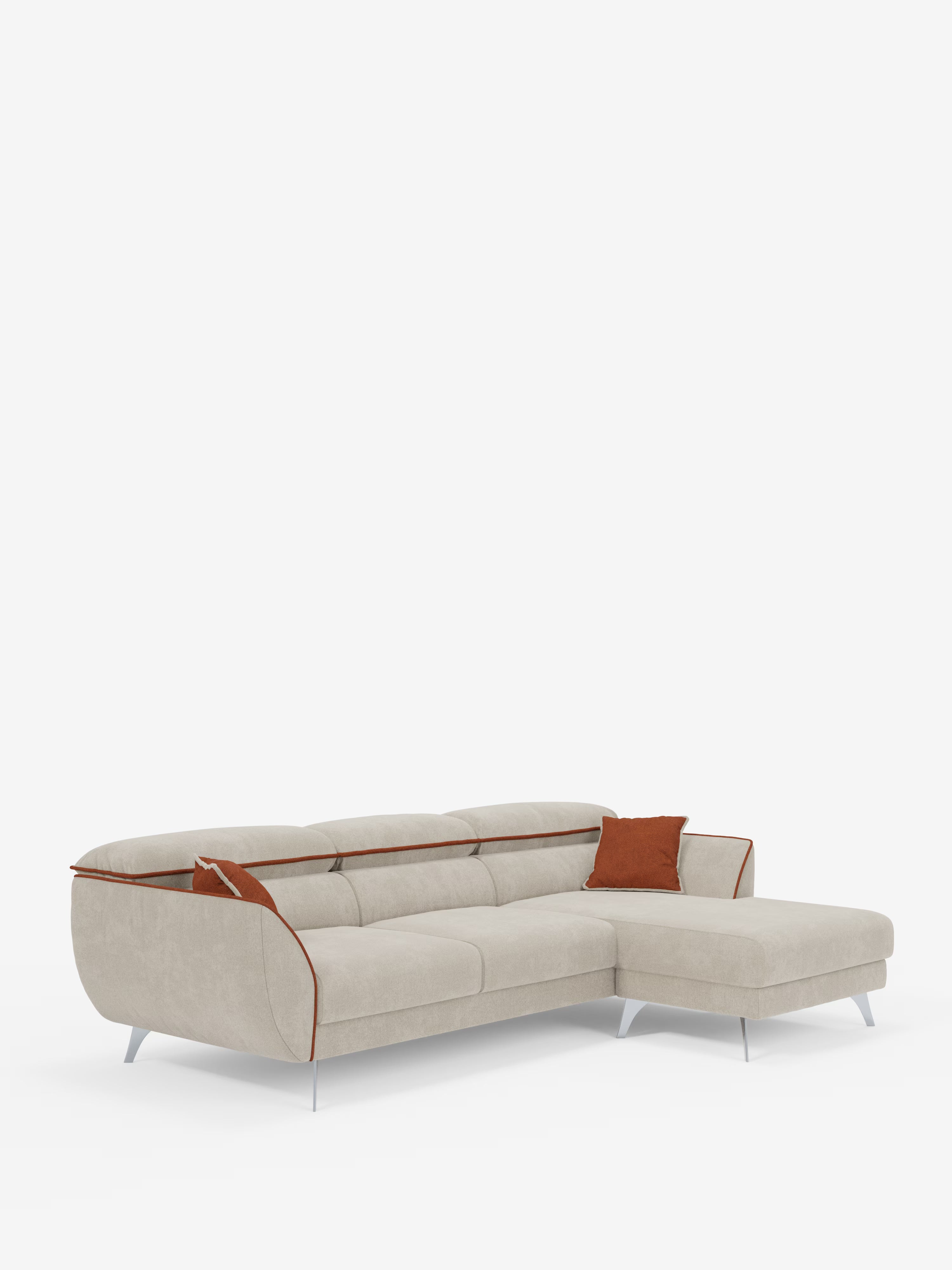 Michelangelo Sofá esquinero bicolor con chaise longue y asientos extensibles - reposacabezas reclinables en tejido antimanchas T23
