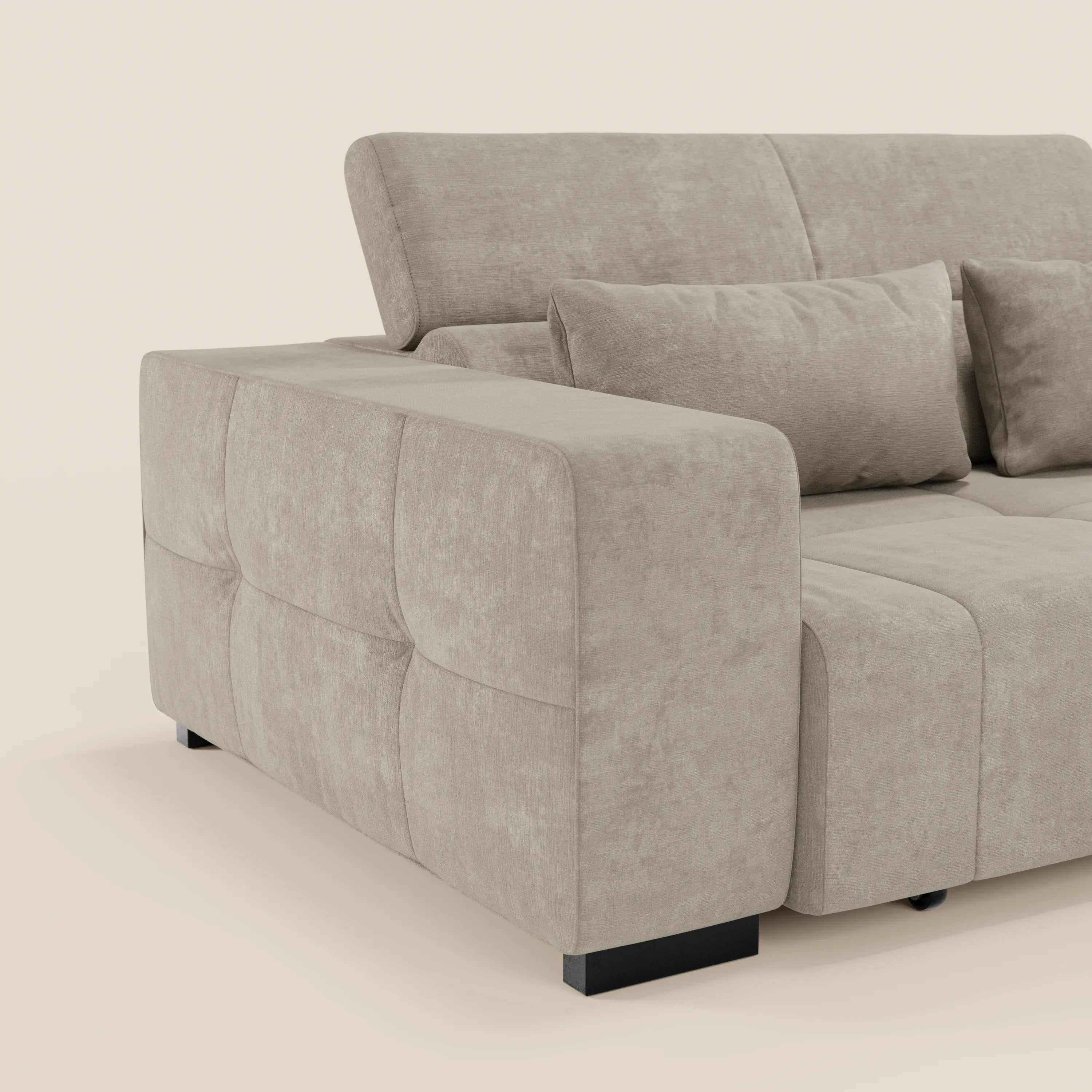 Monarch Divano angolare con penisola e Relax Elettrico per allungamento sedute - Poggiatesta Reclinabili in tessuto morbido smacchiabile T31 - divani.store