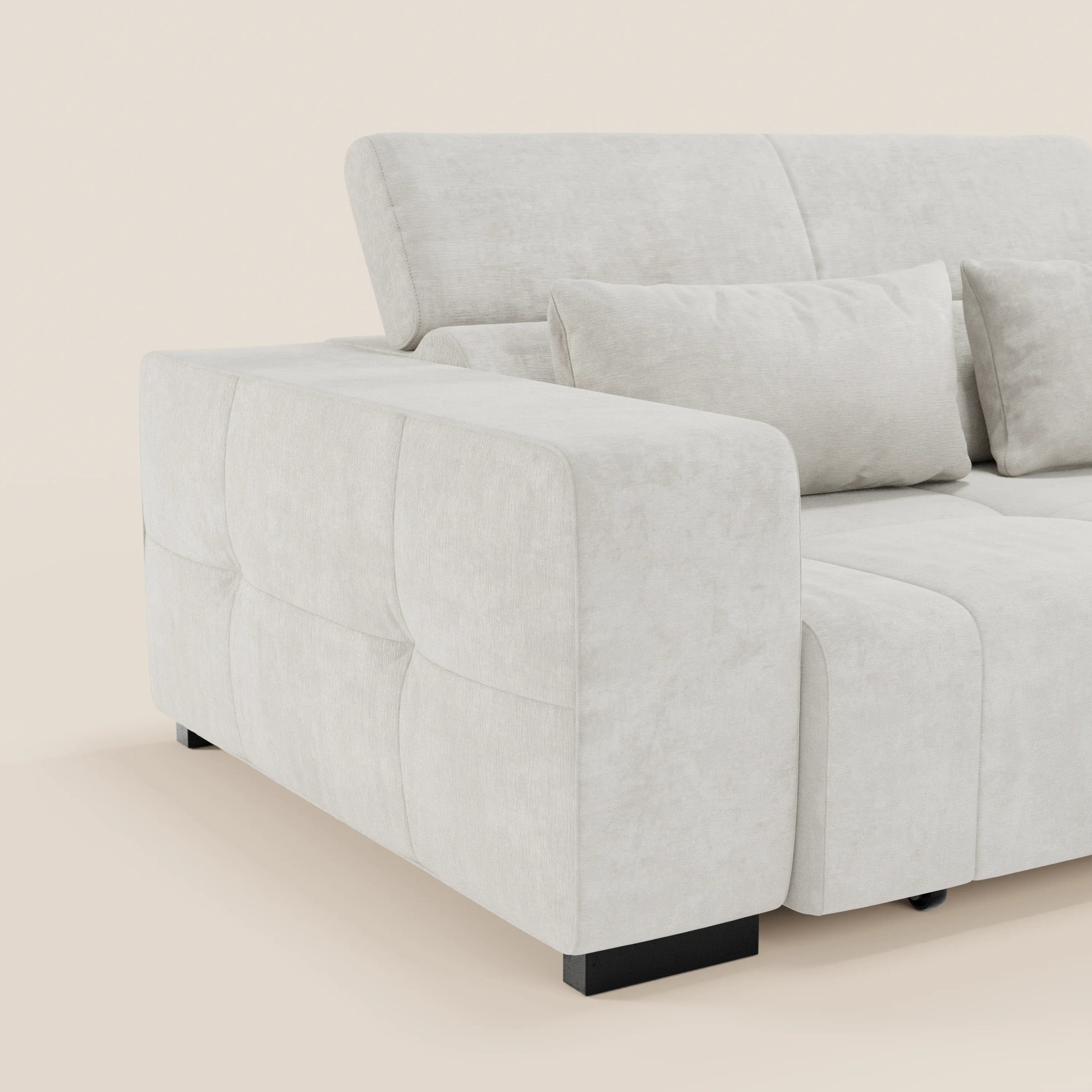 Monarch Divano angolare con penisola e Relax Elettrico per allungamento sedute - Poggiatesta Reclinabili in tessuto morbido smacchiabile T31 - divani.store