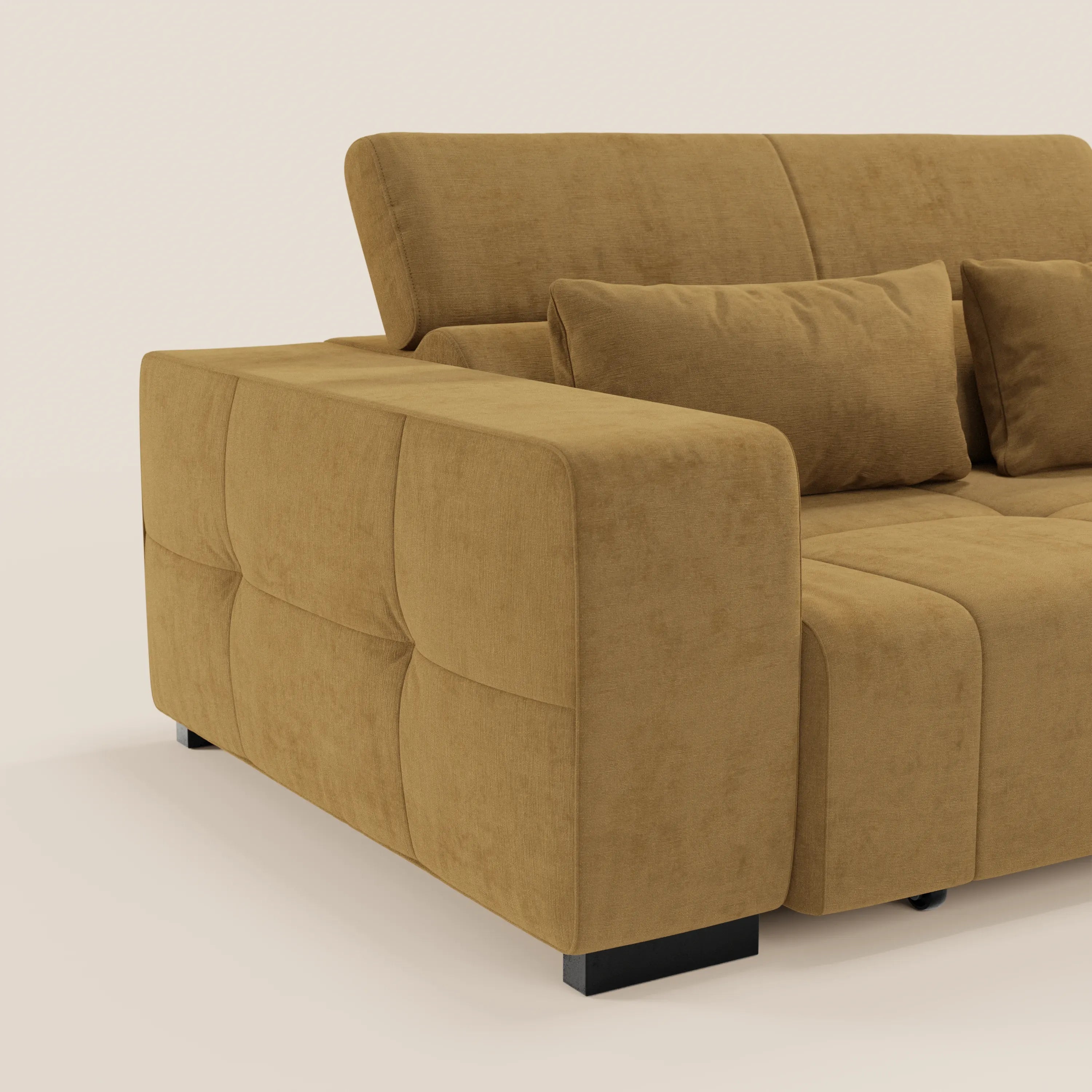 Monarch Divano angolare con penisola e Relax Elettrico per allungamento sedute - Poggiatesta Reclinabili in tessuto morbido smacchiabile T31 - divani.store