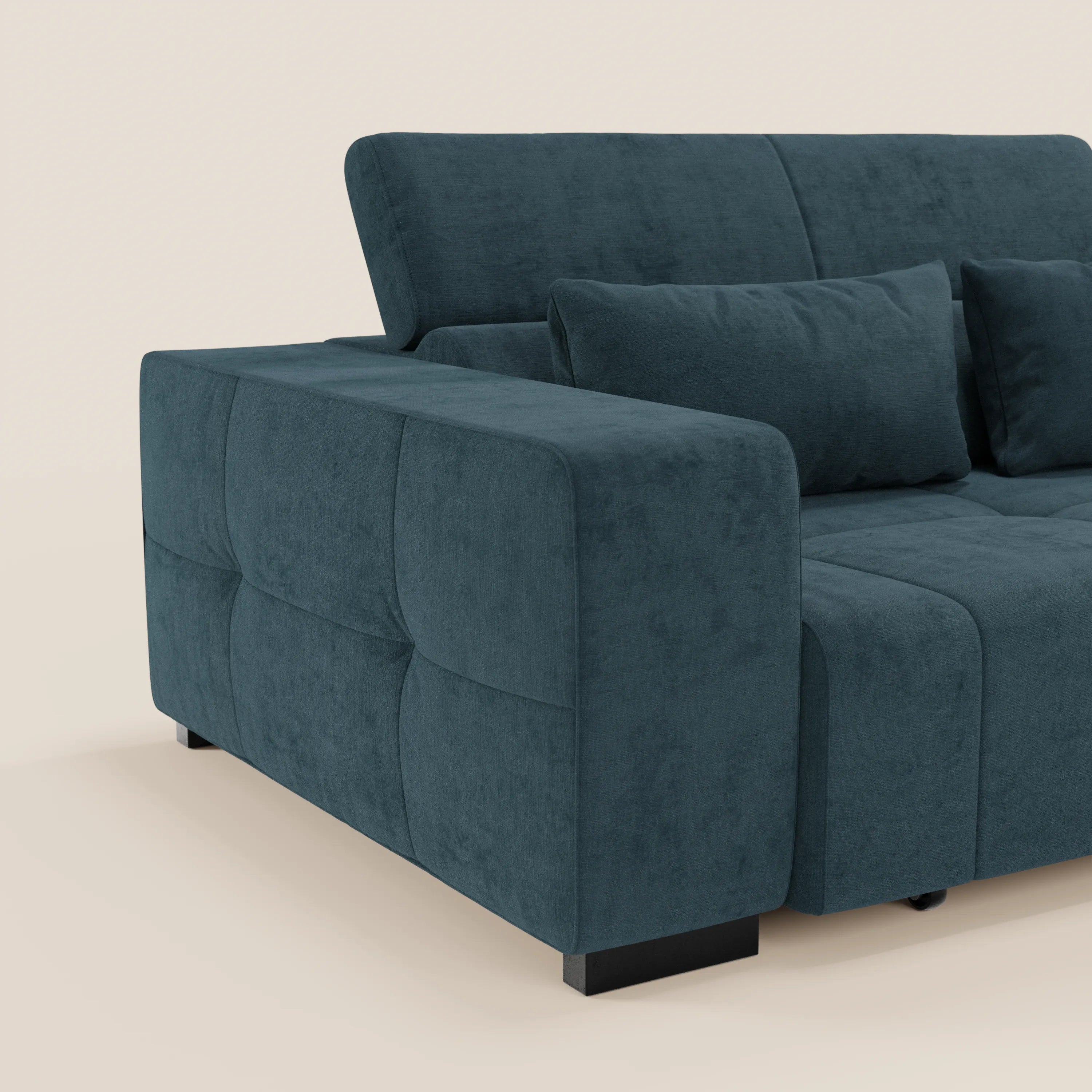 Monarch Divano angolare con penisola e Relax Elettrico per allungamento sedute - Poggiatesta Reclinabili in tessuto morbido smacchiabile T31 - divani.store