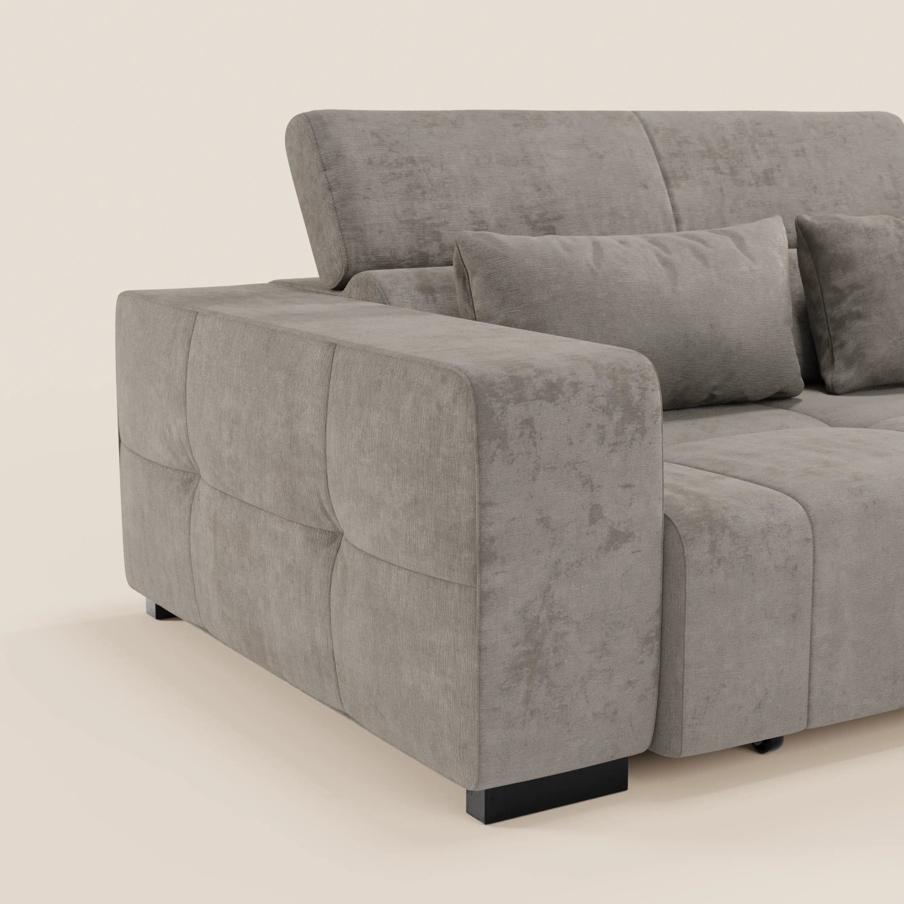 Monarch Divano angolare con penisola e Relax Elettrico per allungamento sedute - Poggiatesta Reclinabili in tessuto morbido smacchiabile T31 - divani.store