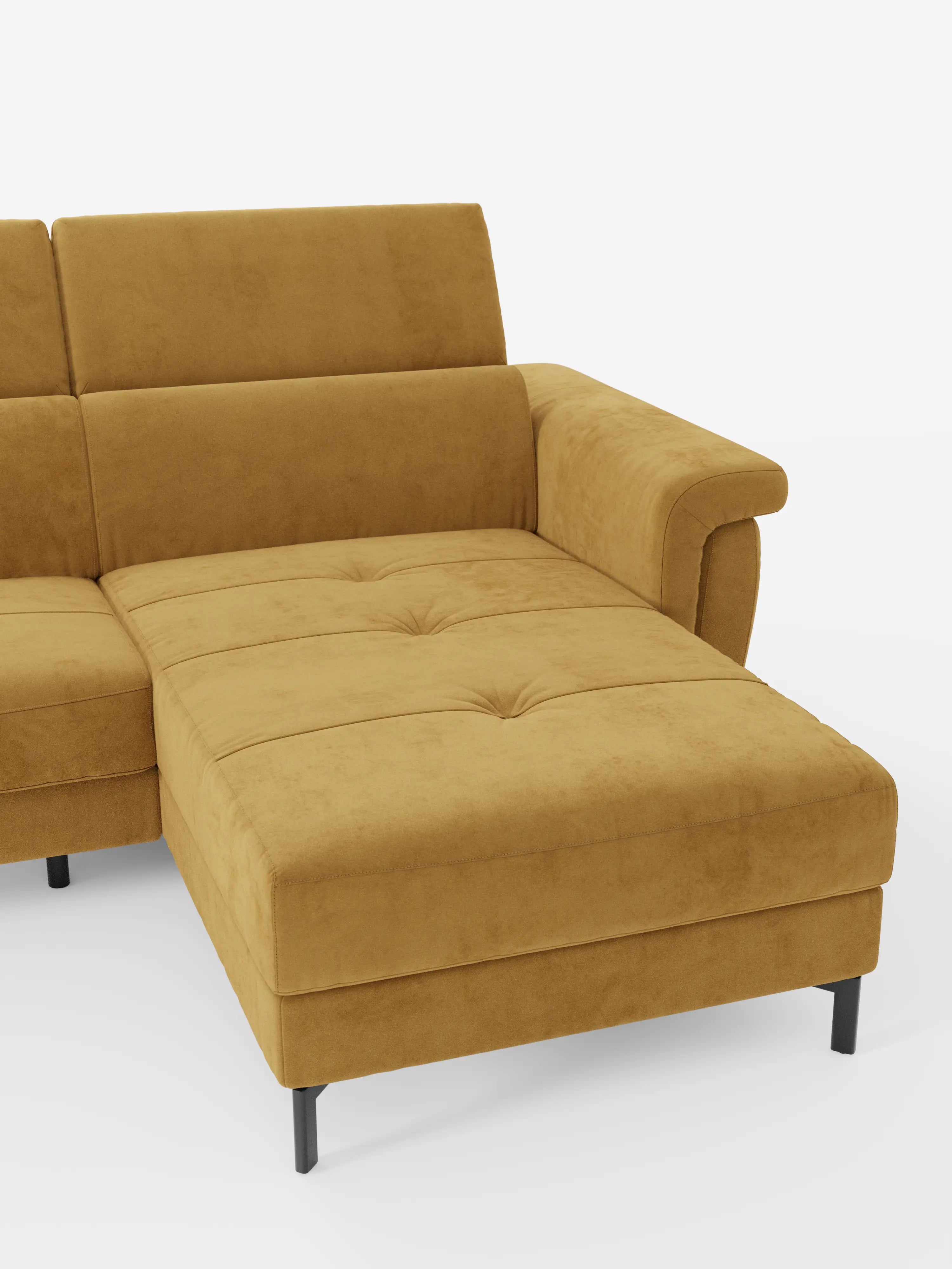 Capri Divano letto angolare con penisola contenitore e poggiatesta reclinabili - elegante tessuto smacchiabile T30