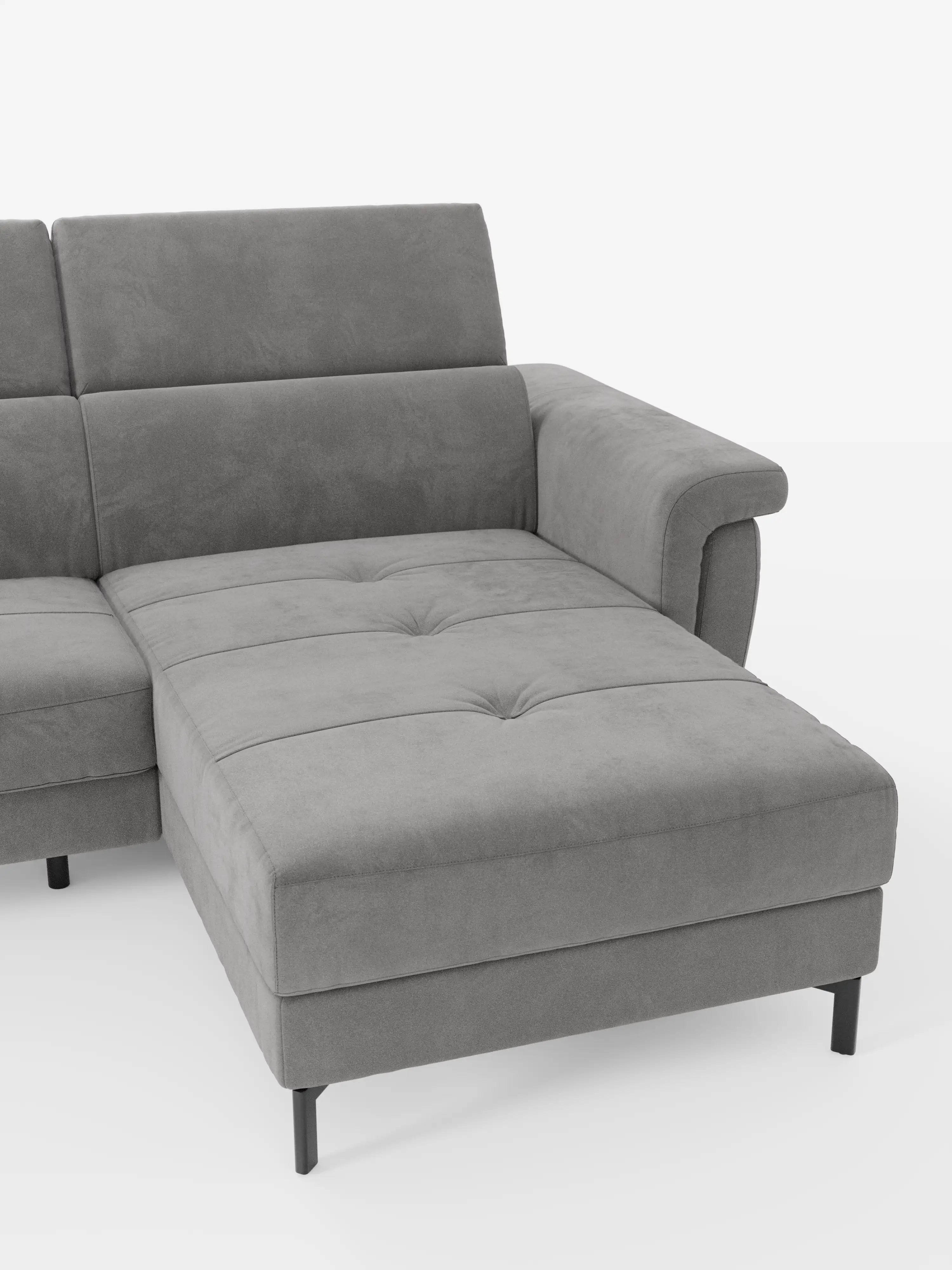 Capri Divano letto angolare con penisola contenitore e poggiatesta reclinabili - elegante tessuto smacchiabile T30