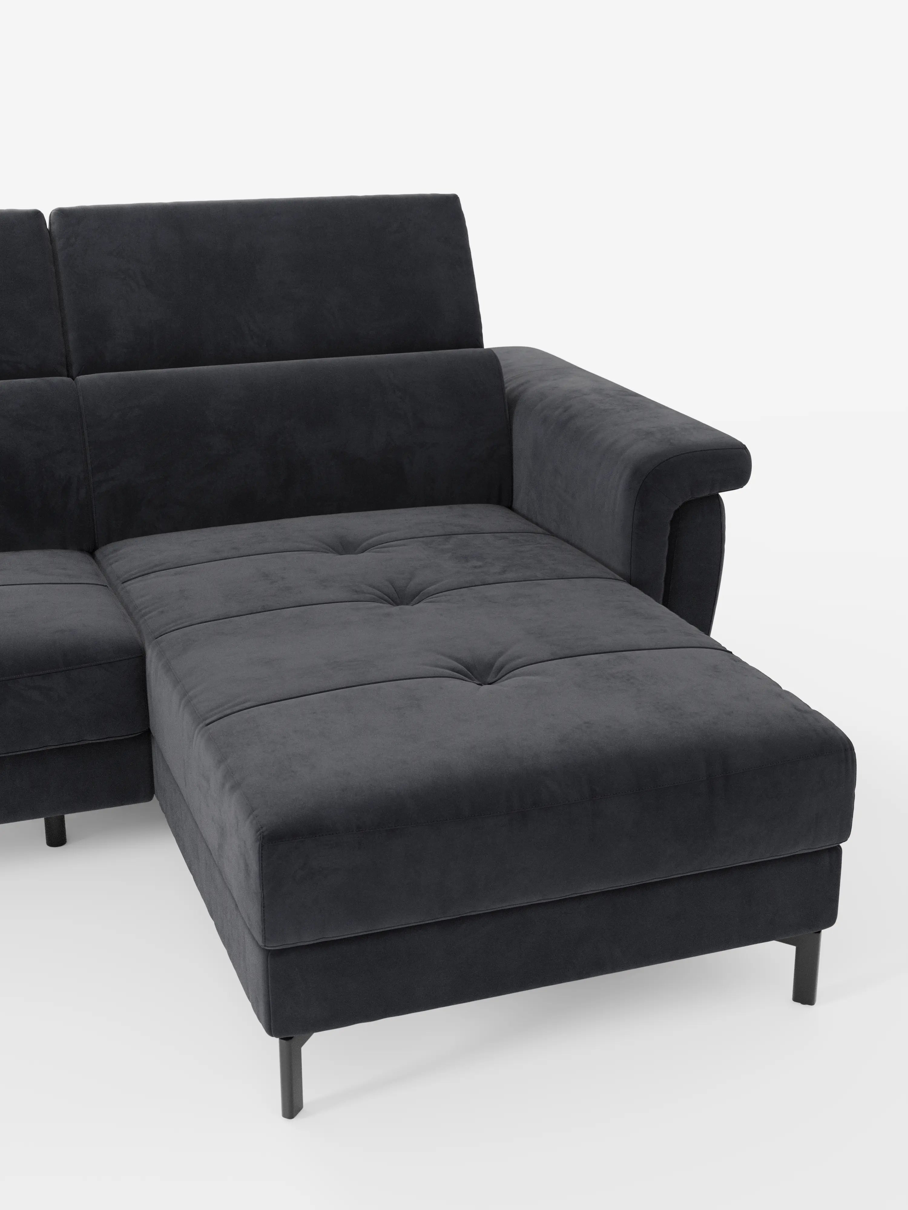Capri Divano letto angolare con penisola contenitore e poggiatesta reclinabili - elegante tessuto smacchiabile T30