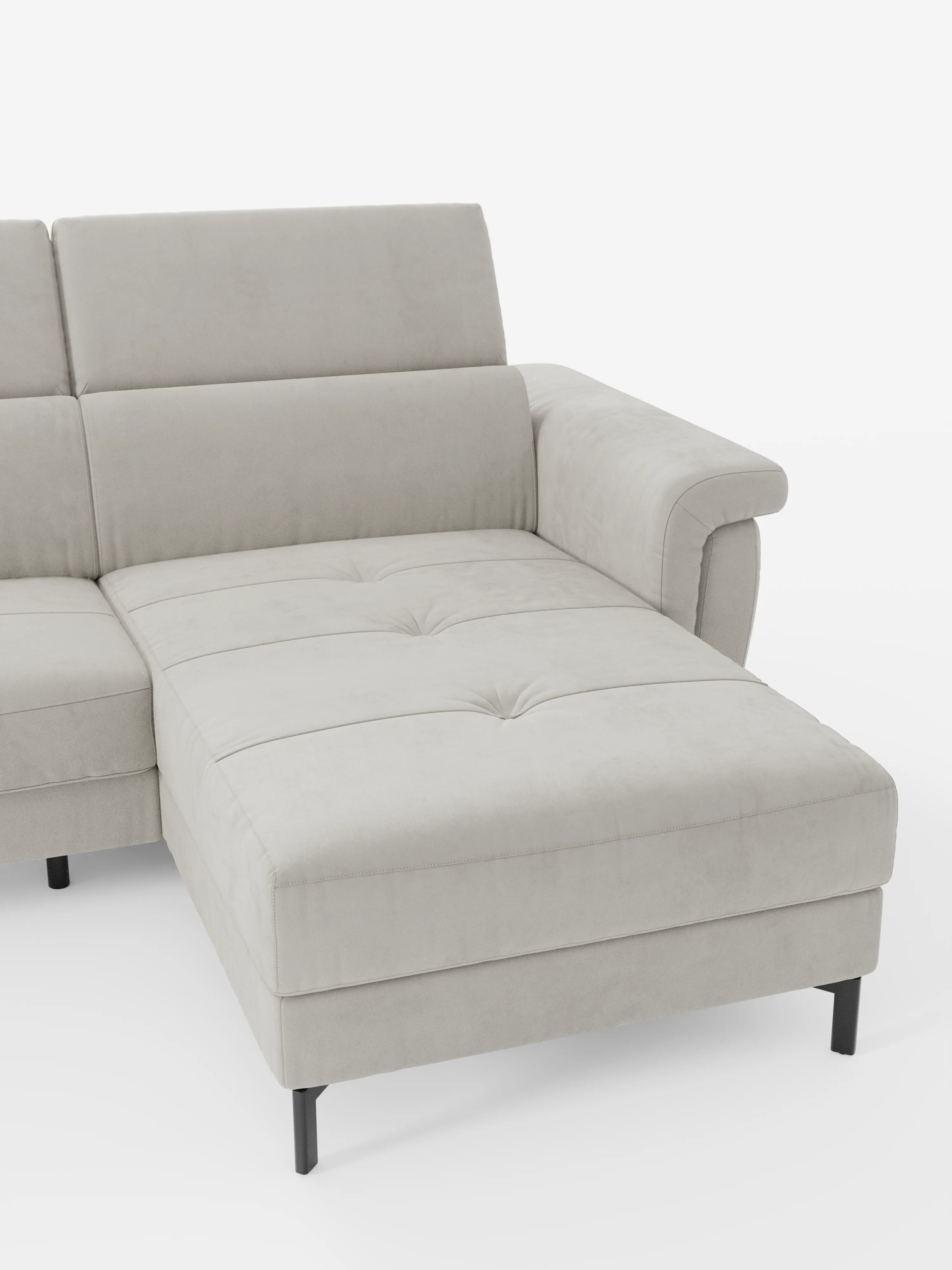 Capri Divano letto angolare con penisola contenitore e poggiatesta reclinabili - elegante tessuto smacchiabile T30