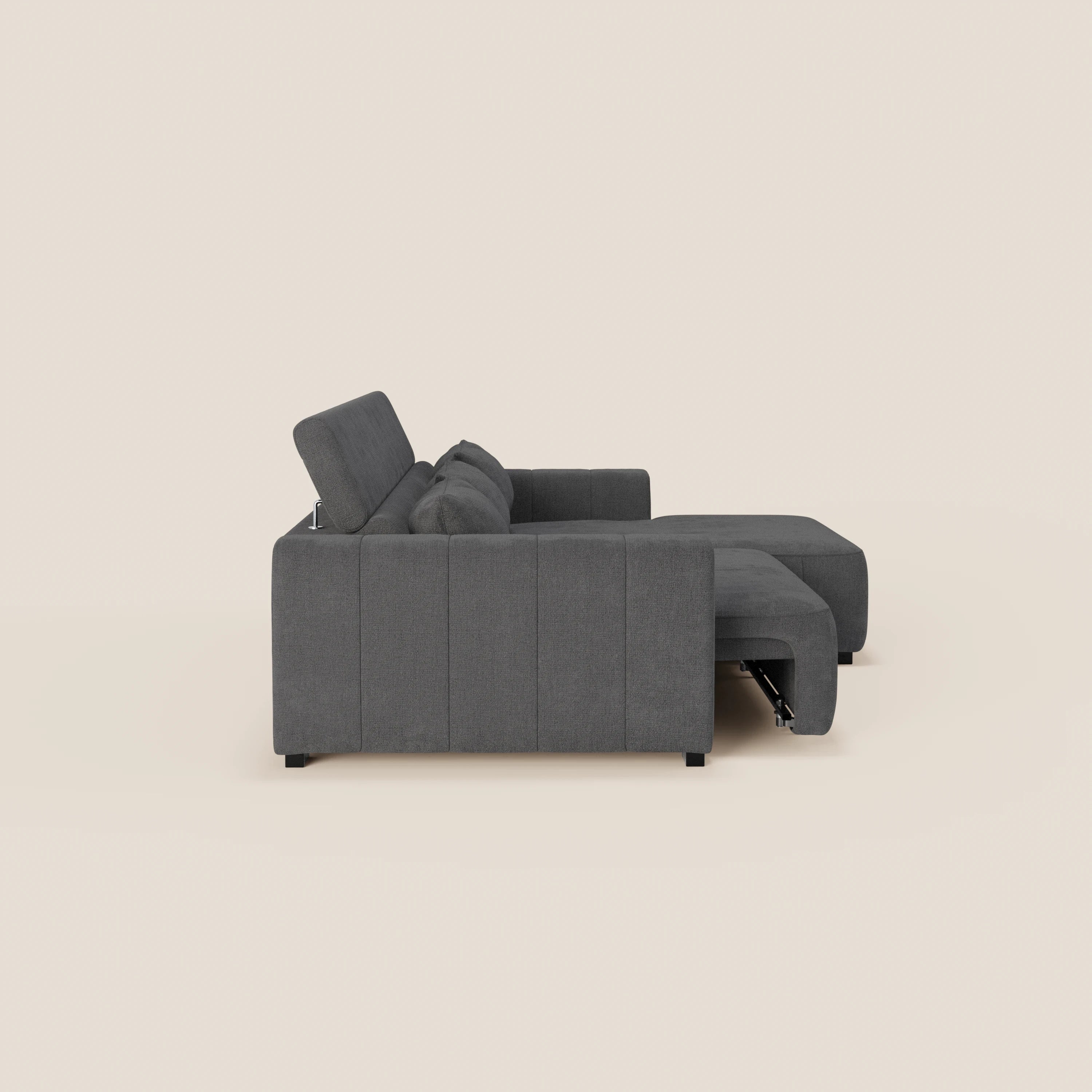 Doric Divano angolare con penisola e sedute allungabili con relax elettrico - poggiatesta reclinabili in tessuto smacchiabile T23 - divani.store