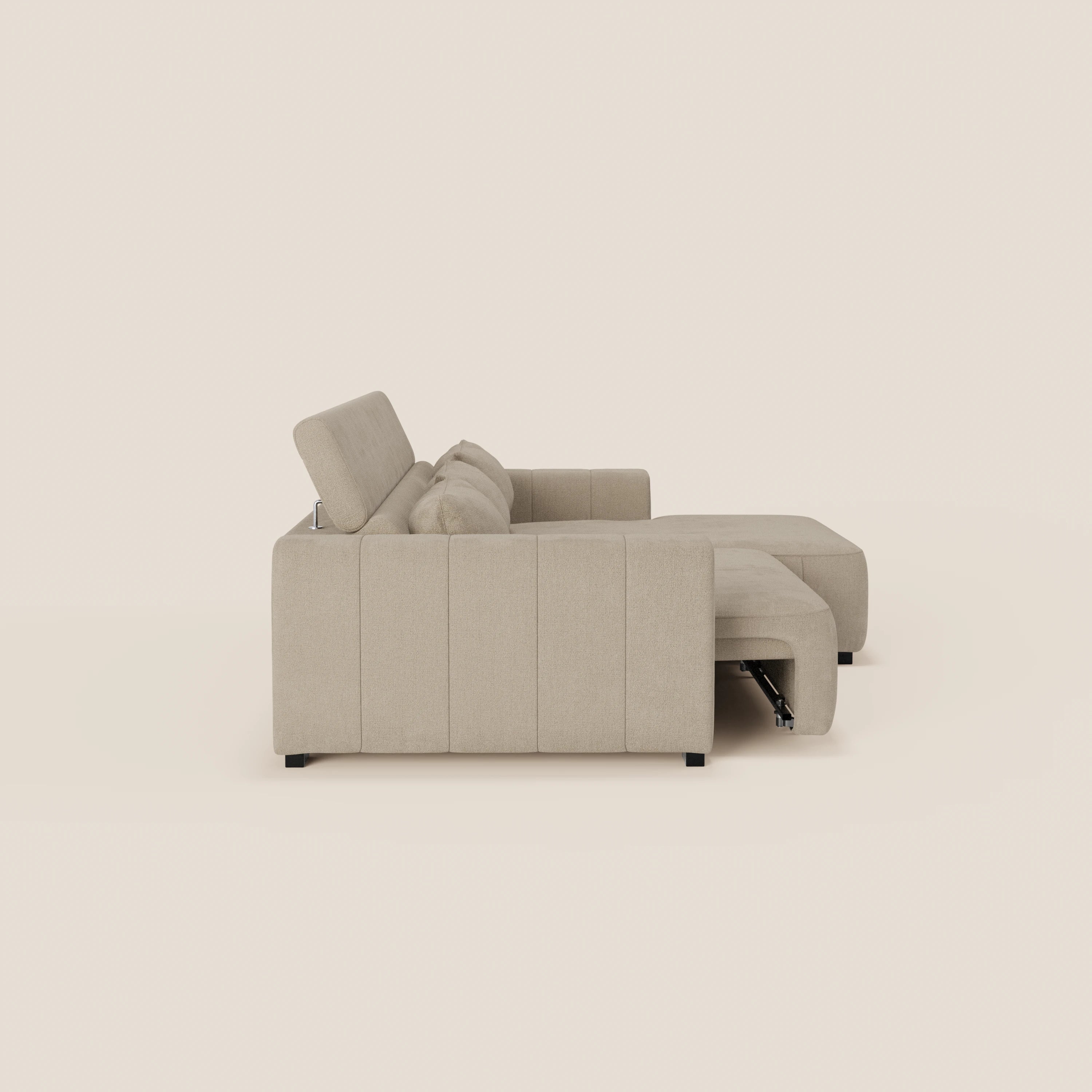 Doric Divano angolare con penisola e sedute allungabili con relax elettrico - poggiatesta reclinabili in tessuto smacchiabile T23 - divani.store