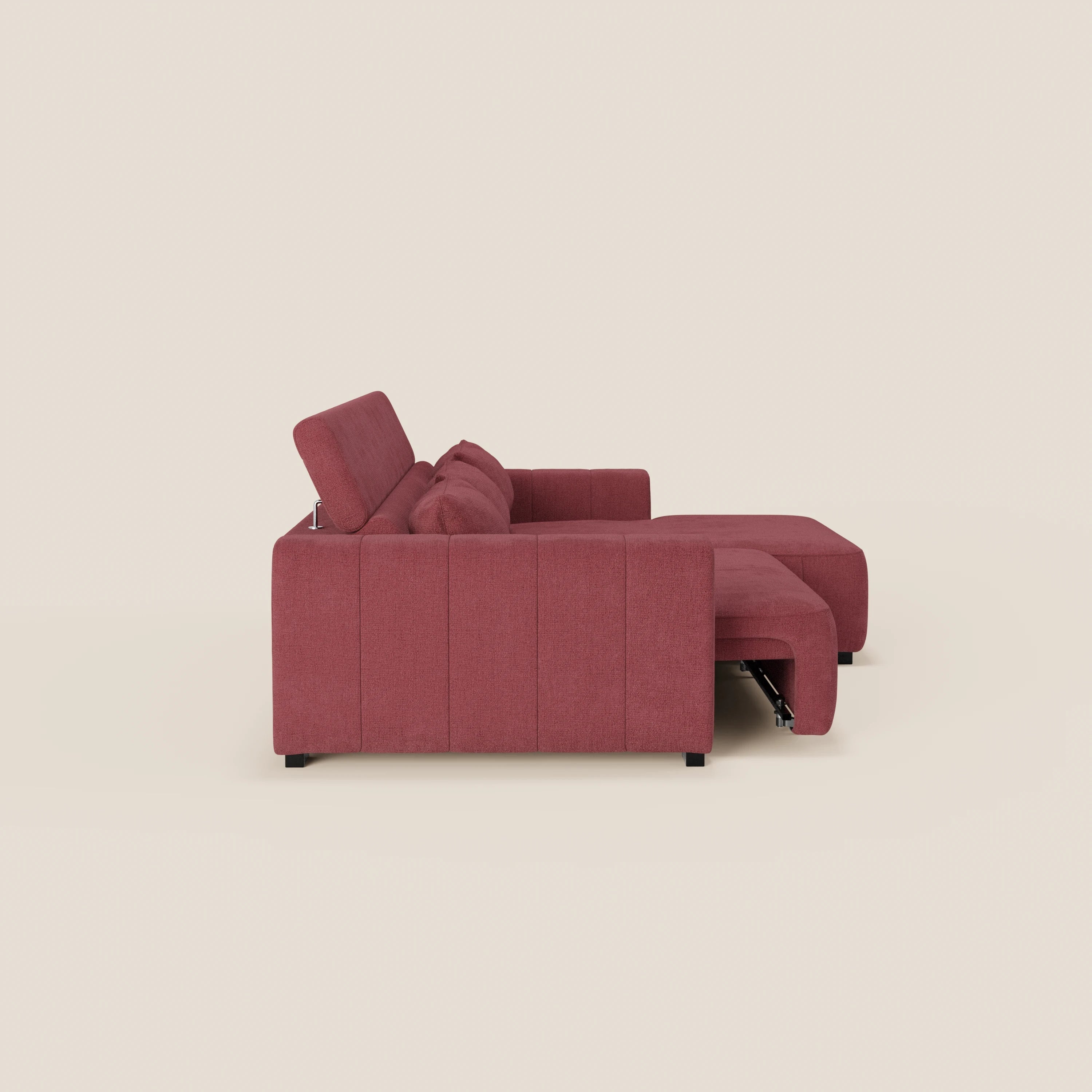 Doric Divano angolare con penisola e sedute allungabili con relax elettrico - poggiatesta reclinabili in tessuto smacchiabile T23 - divani.store