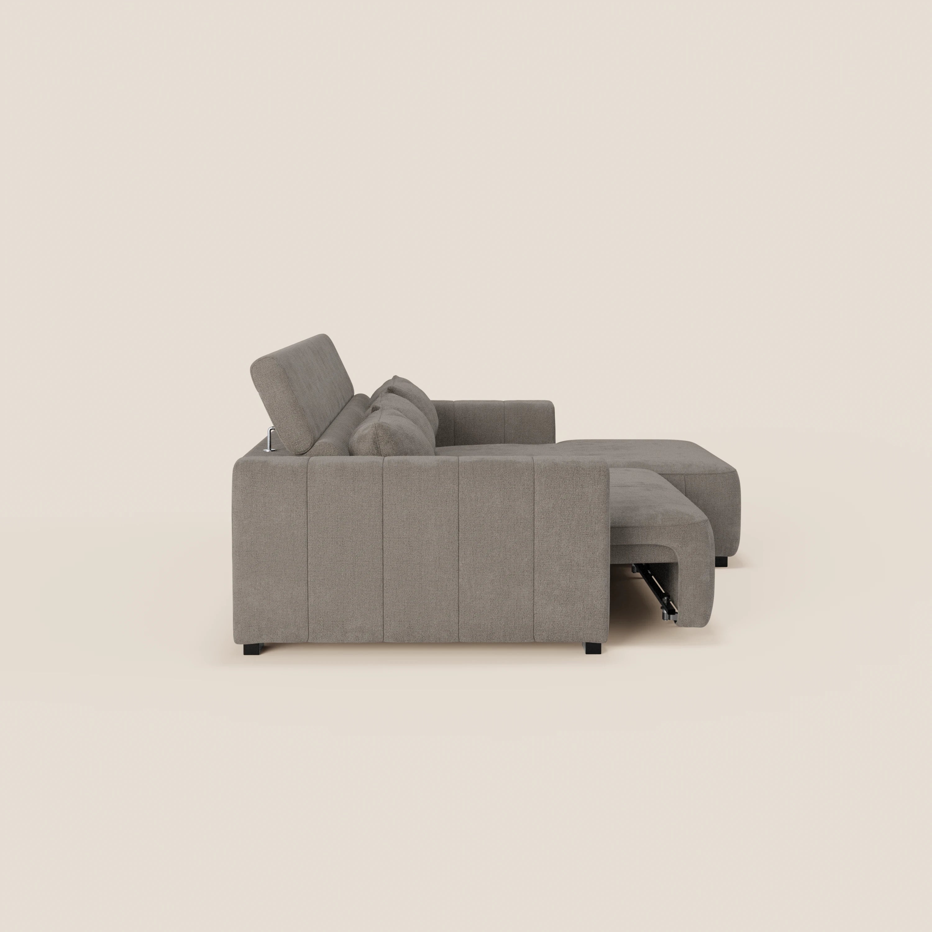 Doric Canapé d’angle avec méridienne et assises extensibles avec relaxation électrique - appuie-têtes inclinables en tissu anti-taches T23