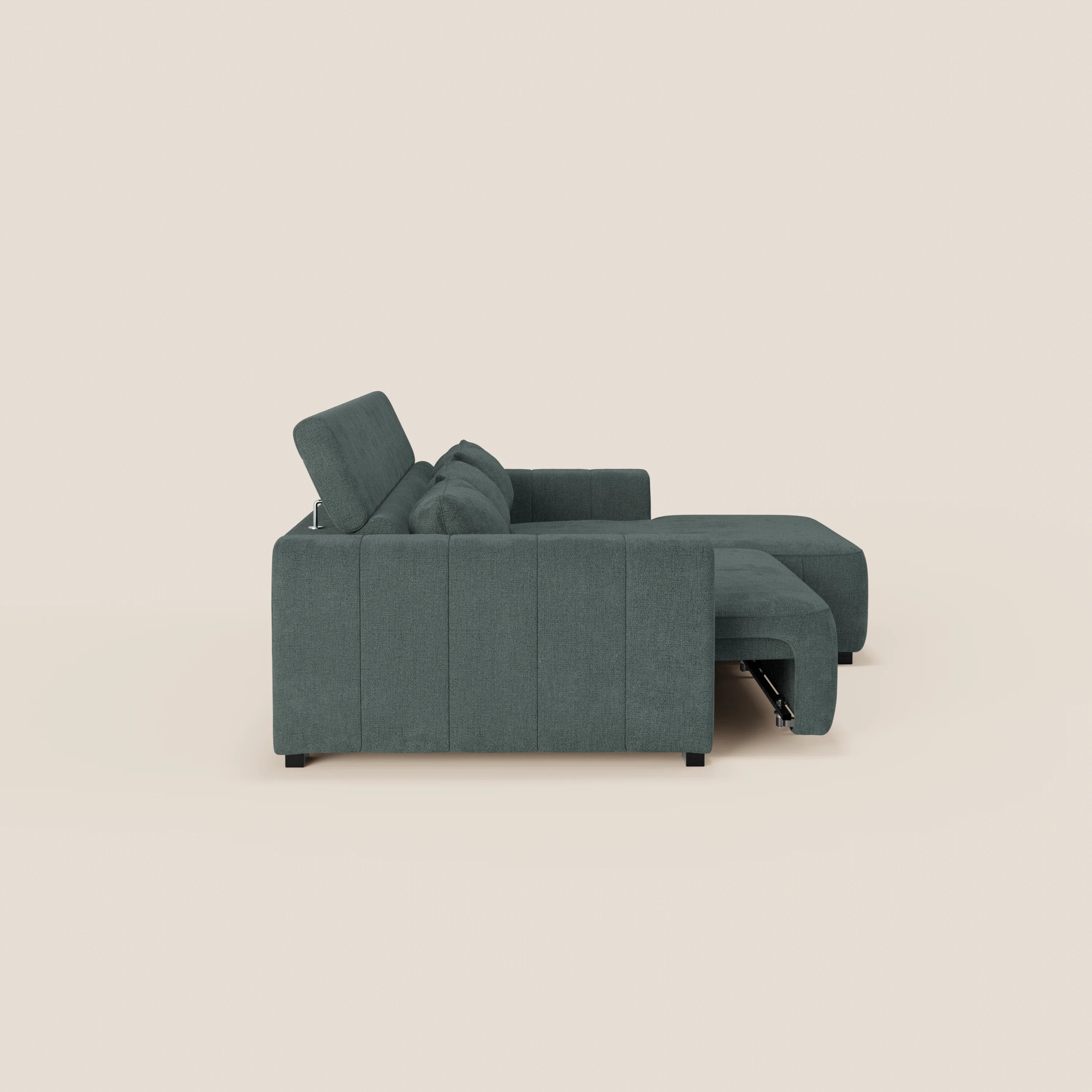 Doric Canapé d’angle avec méridienne et assises extensibles avec relaxation électrique - appuie-têtes inclinables en tissu anti-taches T23