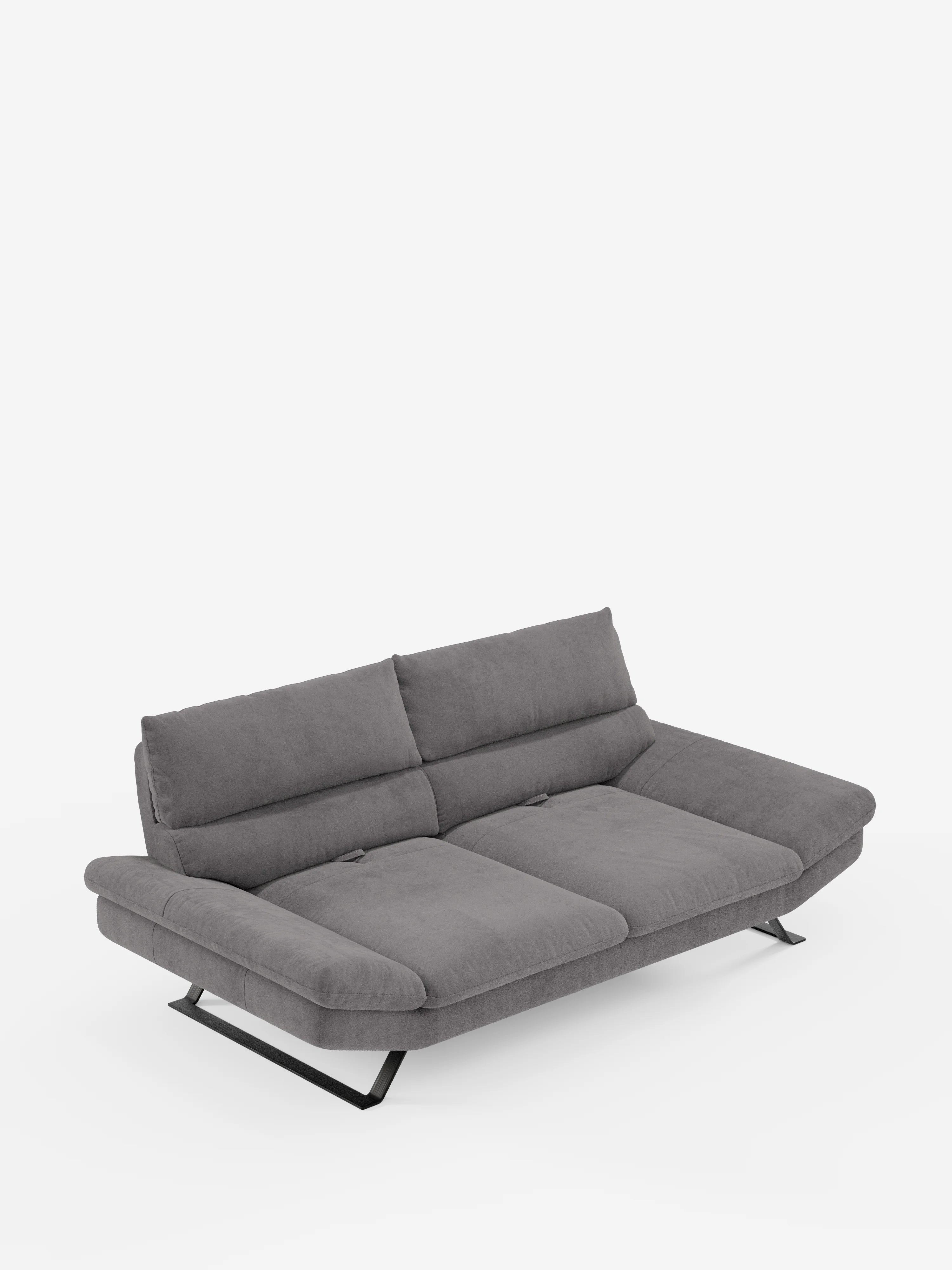 Il divano Eclipse, dal design moderno, a 2 e 3 posti con schienali traslanti di Divani.Store, è caratterizzato da morbidi cuscini, ampi braccioli e gambe angolate in metallo nero. Presentato su uno sfondo bianco, le sue linee minimaliste e l’elegante rivestimento in microfibra T11, resistente alle macchie, ne sottolineano lo stile contemporaneo. Grazie agli schienali traslanti che garantiscono un comfort personalizzabile, questo divano coniuga con naturalezza l’estetica moderna al relax su misura.