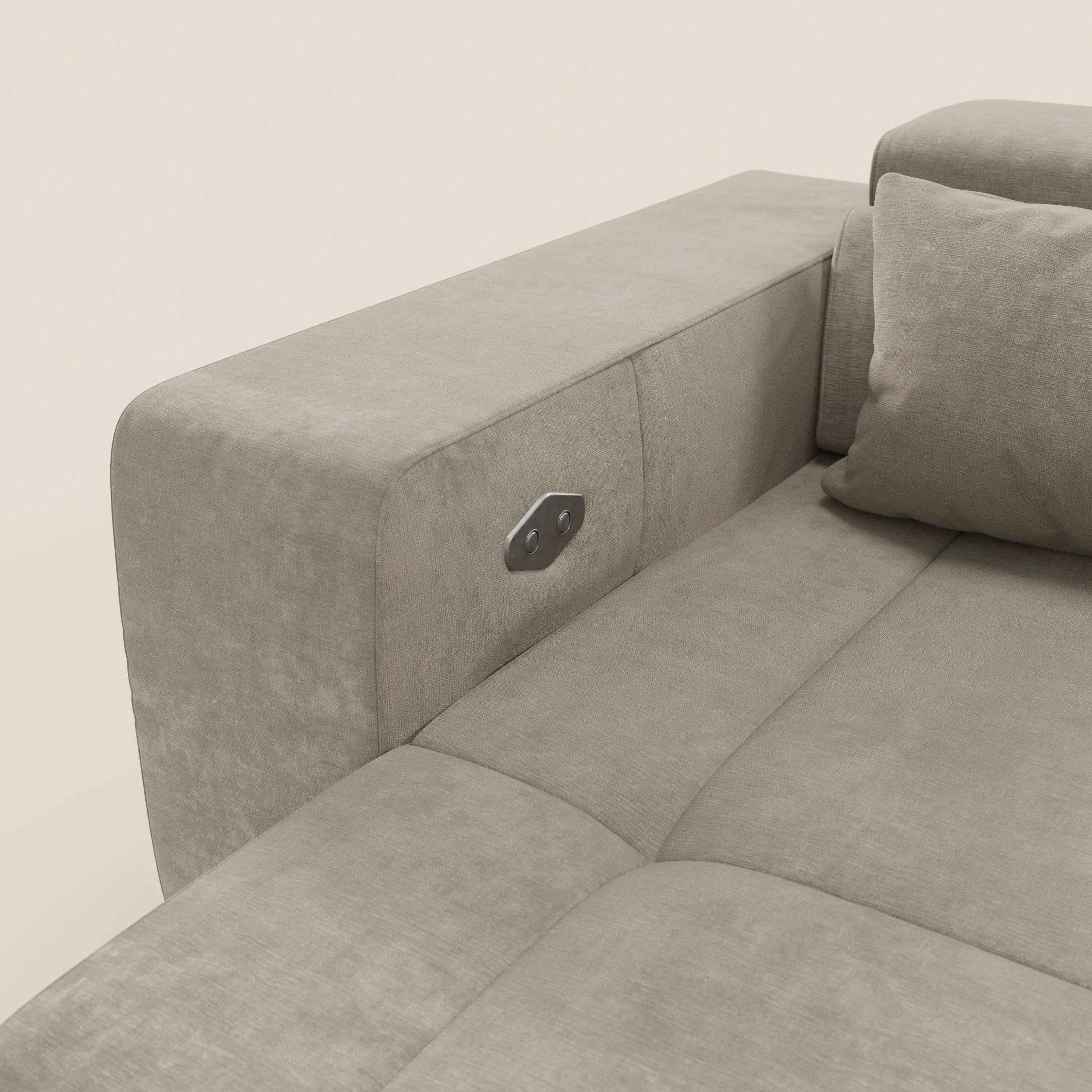 Monarch Divano angolare con penisola e Relax Elettrico per allungamento sedute - Poggiatesta Reclinabili in tessuto morbido smacchiabile T31 - divani.store
