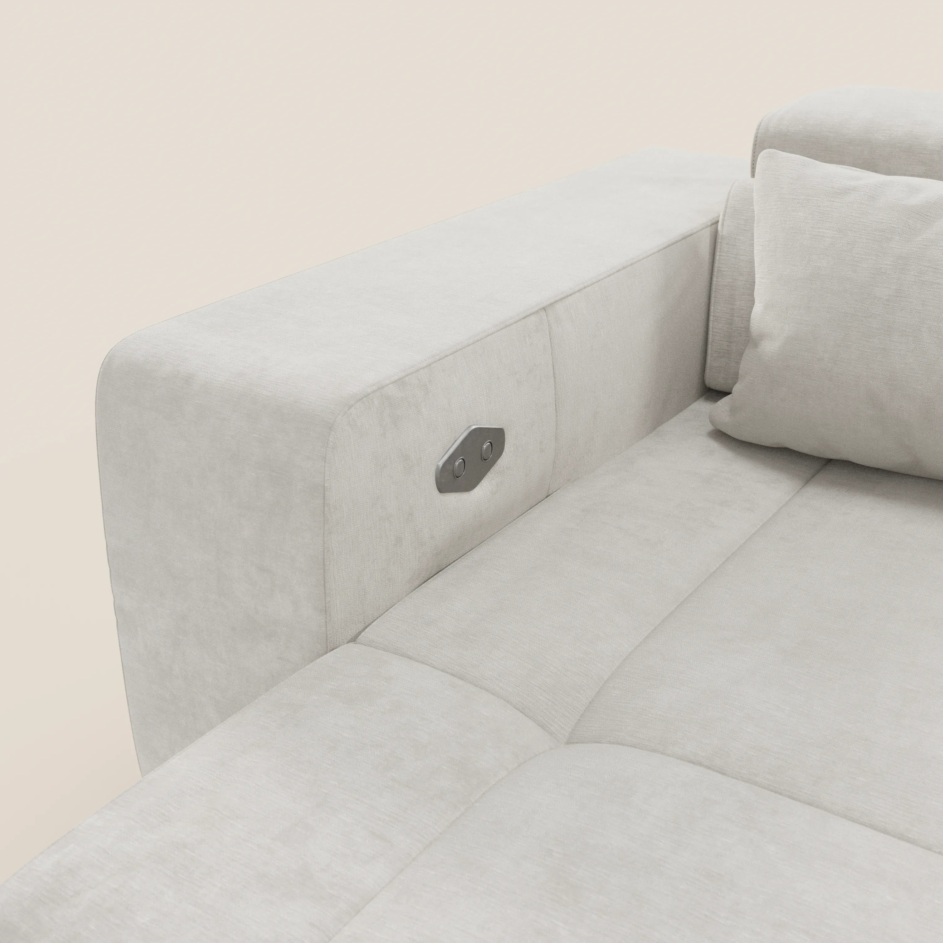Monarch Divano angolare con penisola e Relax Elettrico per allungamento sedute - Poggiatesta Reclinabili in tessuto morbido smacchiabile T31 - divani.store