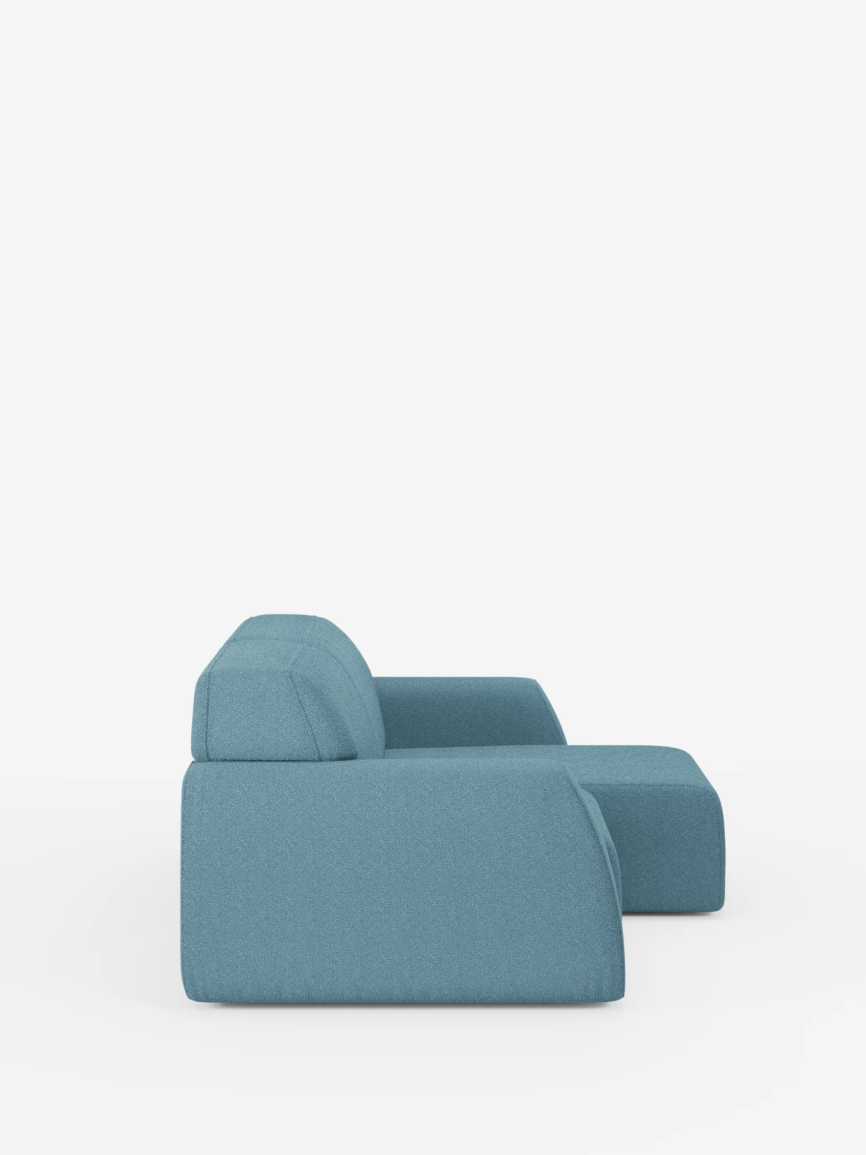 Un elegante divano a 3 posti Orbit blu di Divani.Store, rivestito in tessuto T33 effetto cotone completamente sfoderabile e resistente alle macchie, è presentato di profilo su uno sfondo bianco. Caratterizzato da linee pulite e geometriche e da sedute scorrevoli regolabili, questo divano moderno, basso e ampio, con schienale leggermente inclinato, incarna l’essenza del design contemporaneo grazie al suo aspetto minimalista e accogliente.