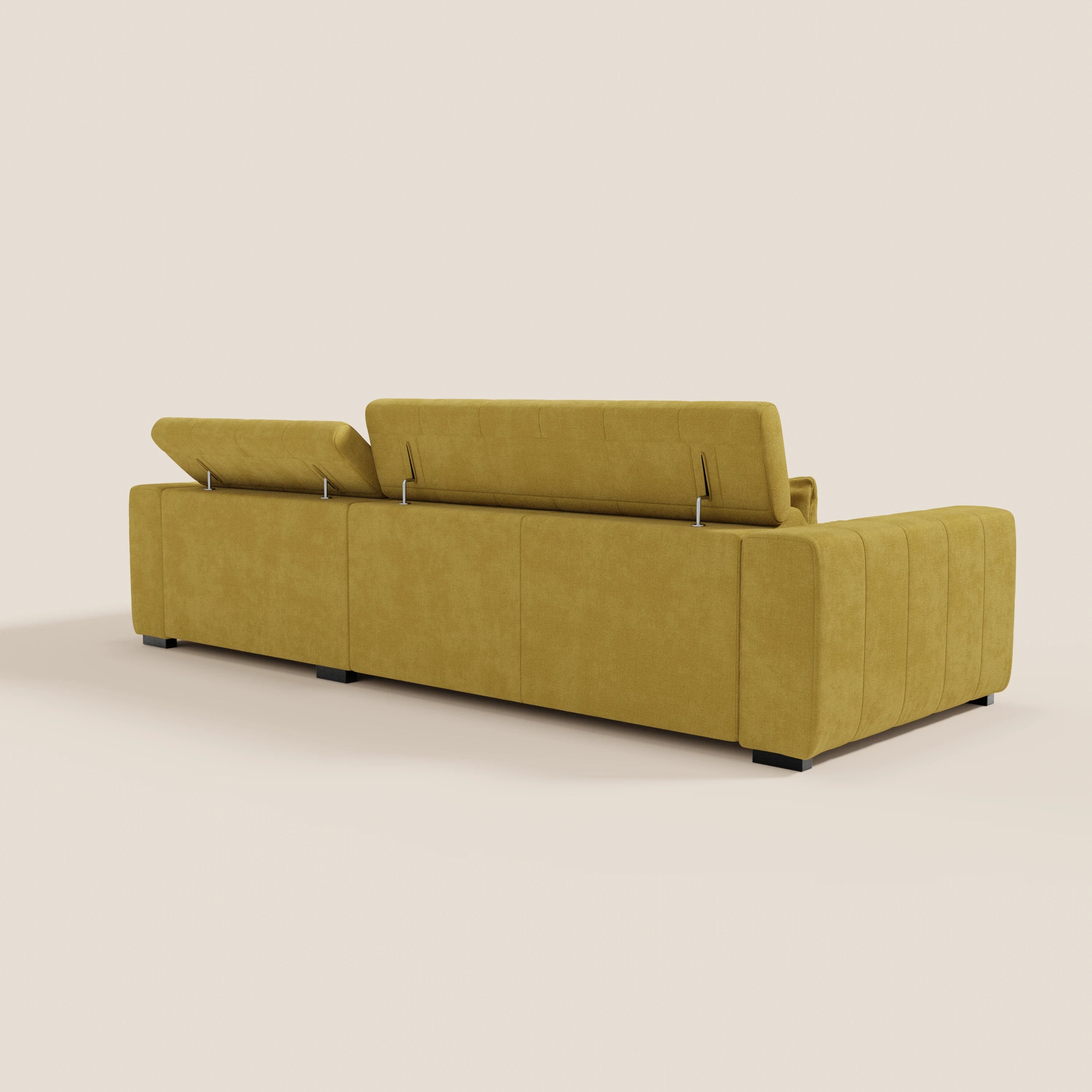Doric Divano angolare con penisola e sedute allungabili con relax elettrico - poggiatesta reclinabili in tessuto smacchiabile T23 - divani.store