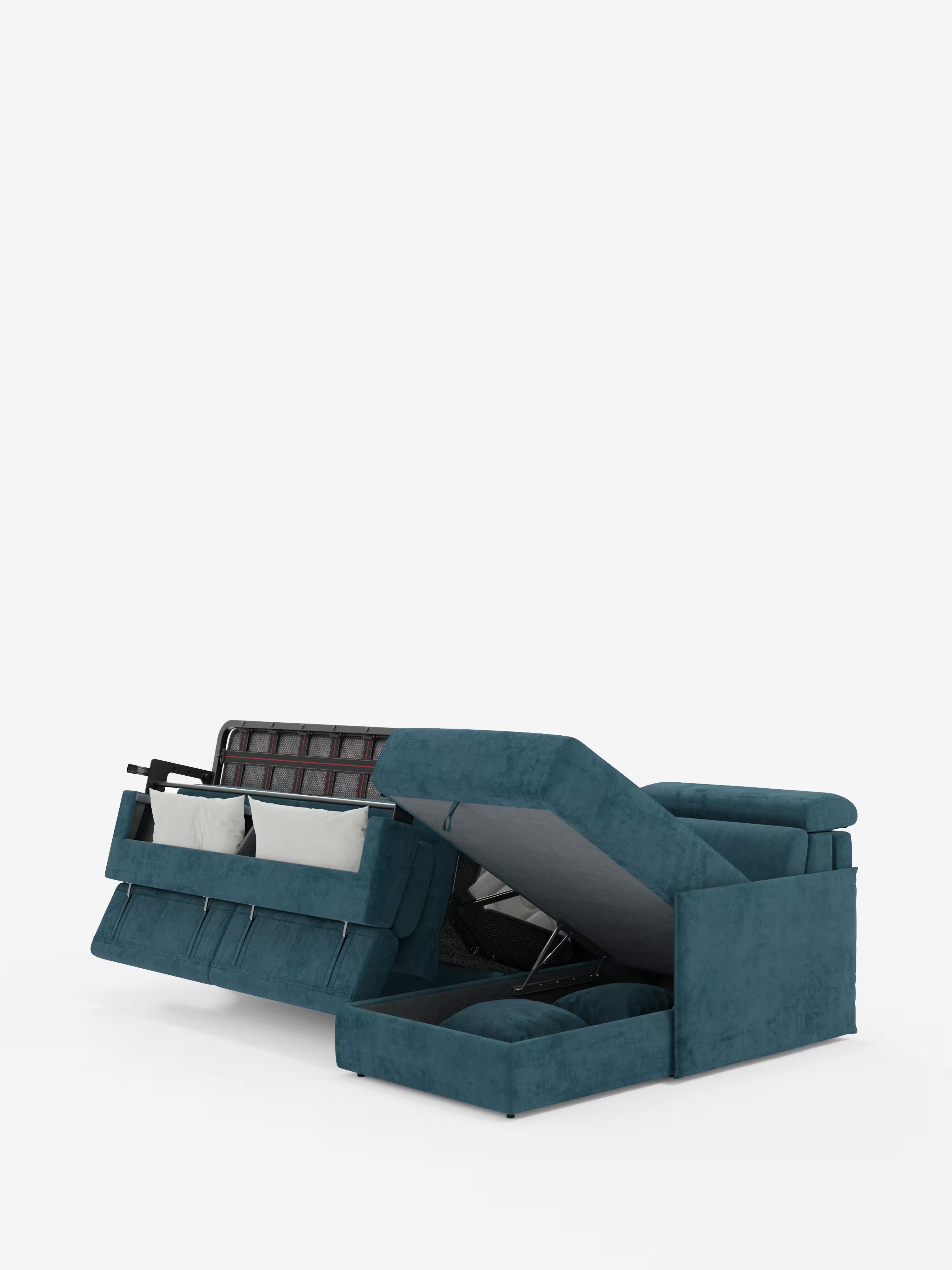 Miryam sofá cama esquinero compacto - reposacabezas reclinables y chaise longue con almacenaje en tejido antimanchas T31