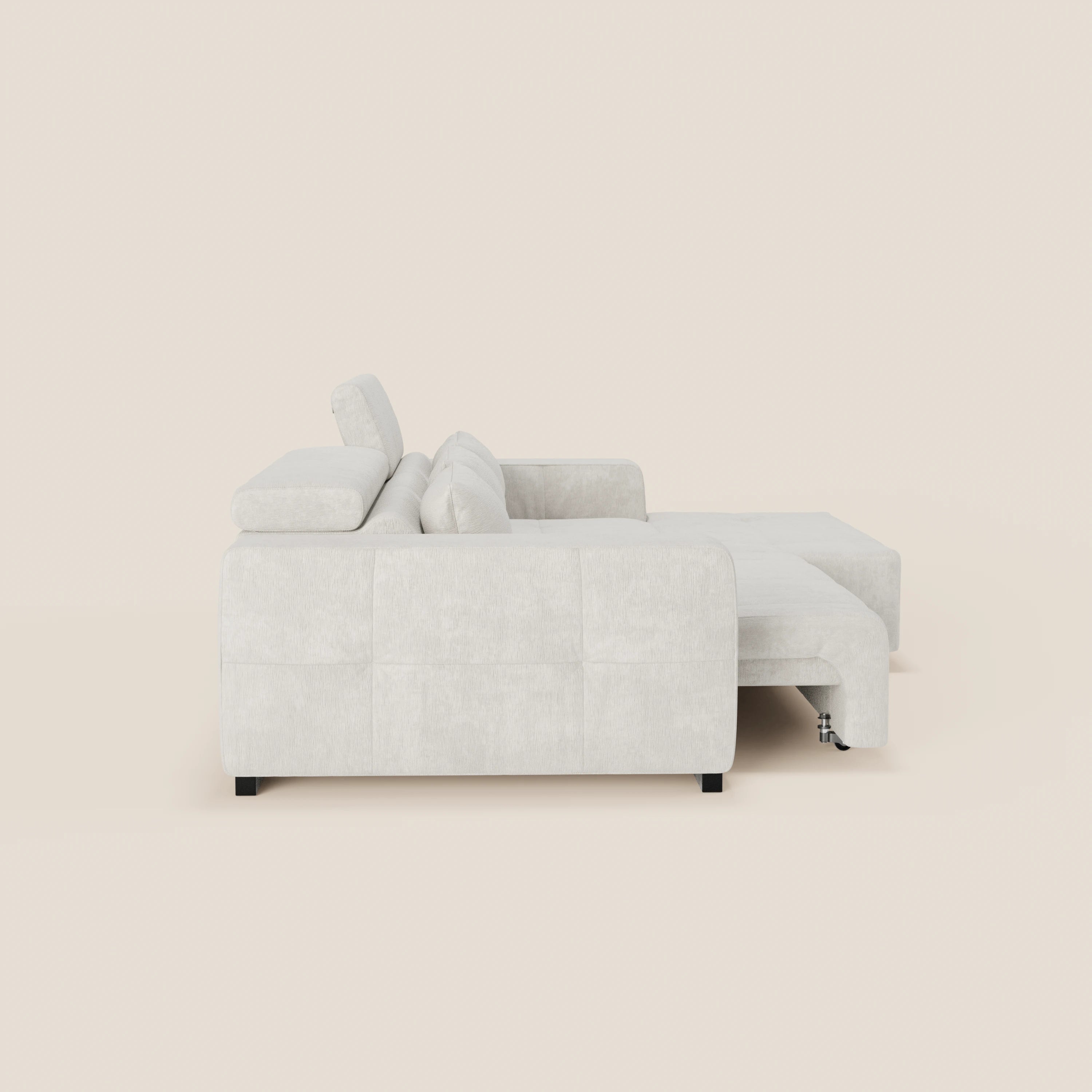 Monarch Divano angolare con penisola e Relax Elettrico per allungamento sedute - Poggiatesta Reclinabili in tessuto morbido smacchiabile T31 - divani.store