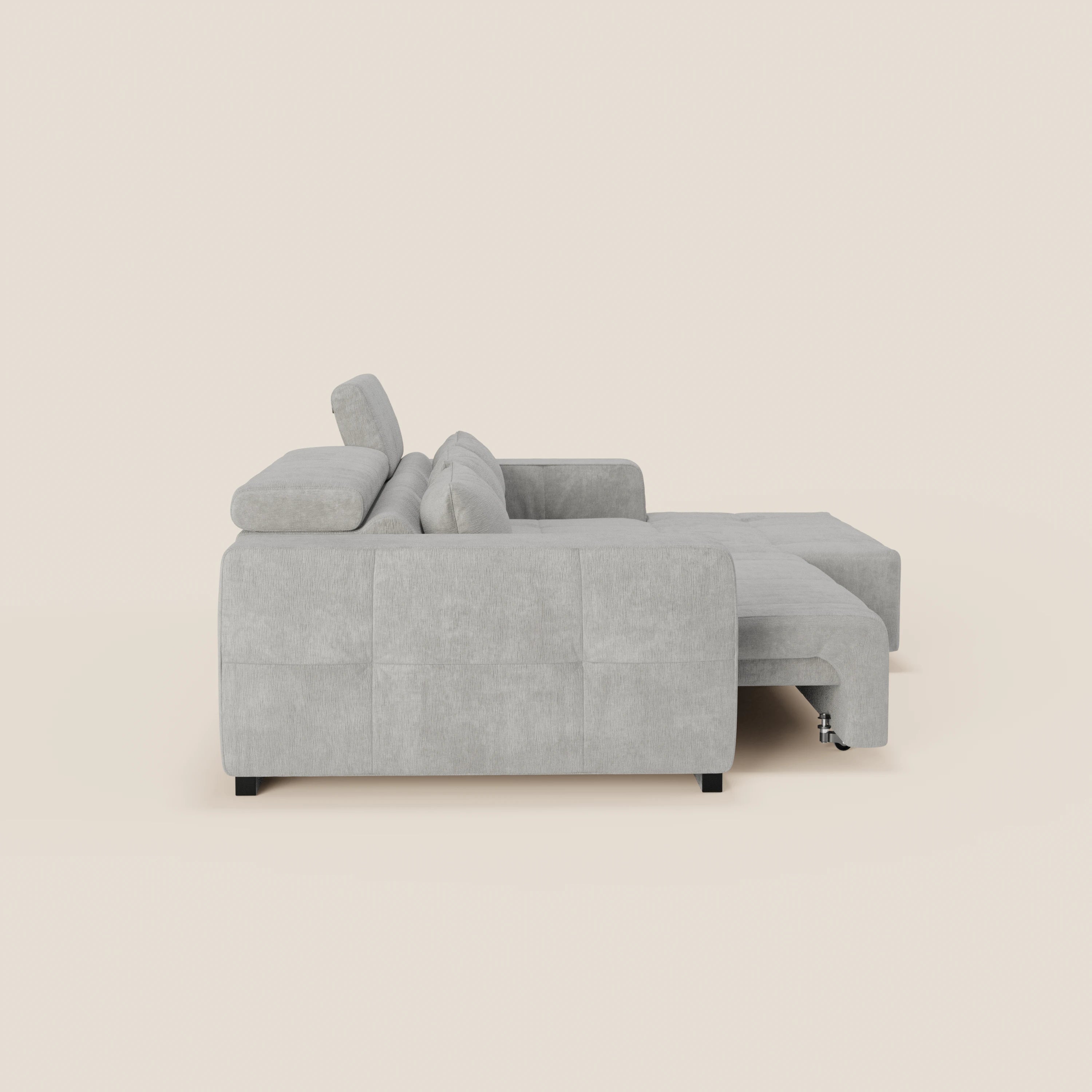 Monarch Divano angolare con penisola e Relax Elettrico per allungamento sedute - Poggiatesta Reclinabili in tessuto morbido smacchiabile T31 - divani.store