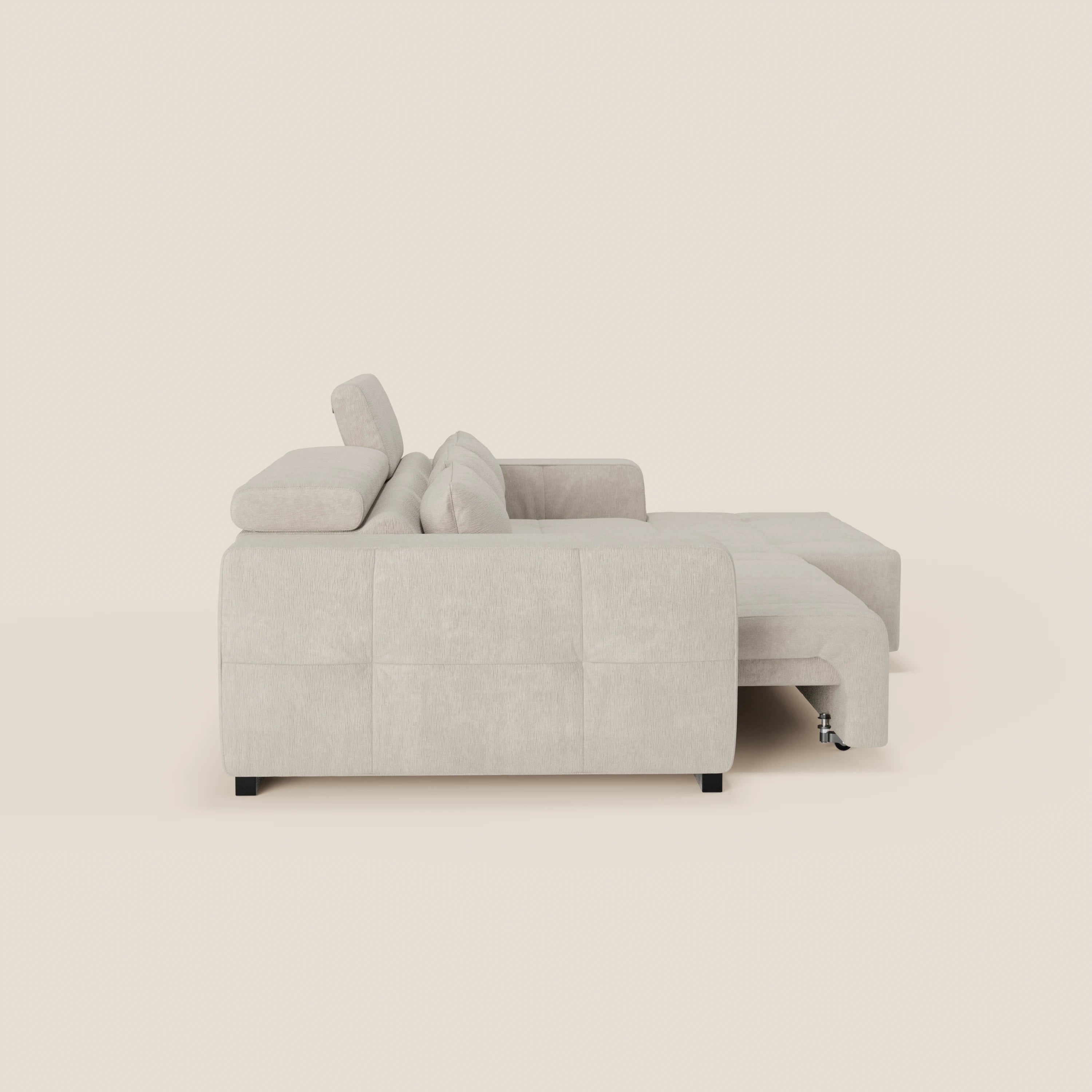 Monarch Divano angolare con penisola e Relax Elettrico per allungamento sedute - Poggiatesta Reclinabili in tessuto morbido smacchiabile T31 - divani.store