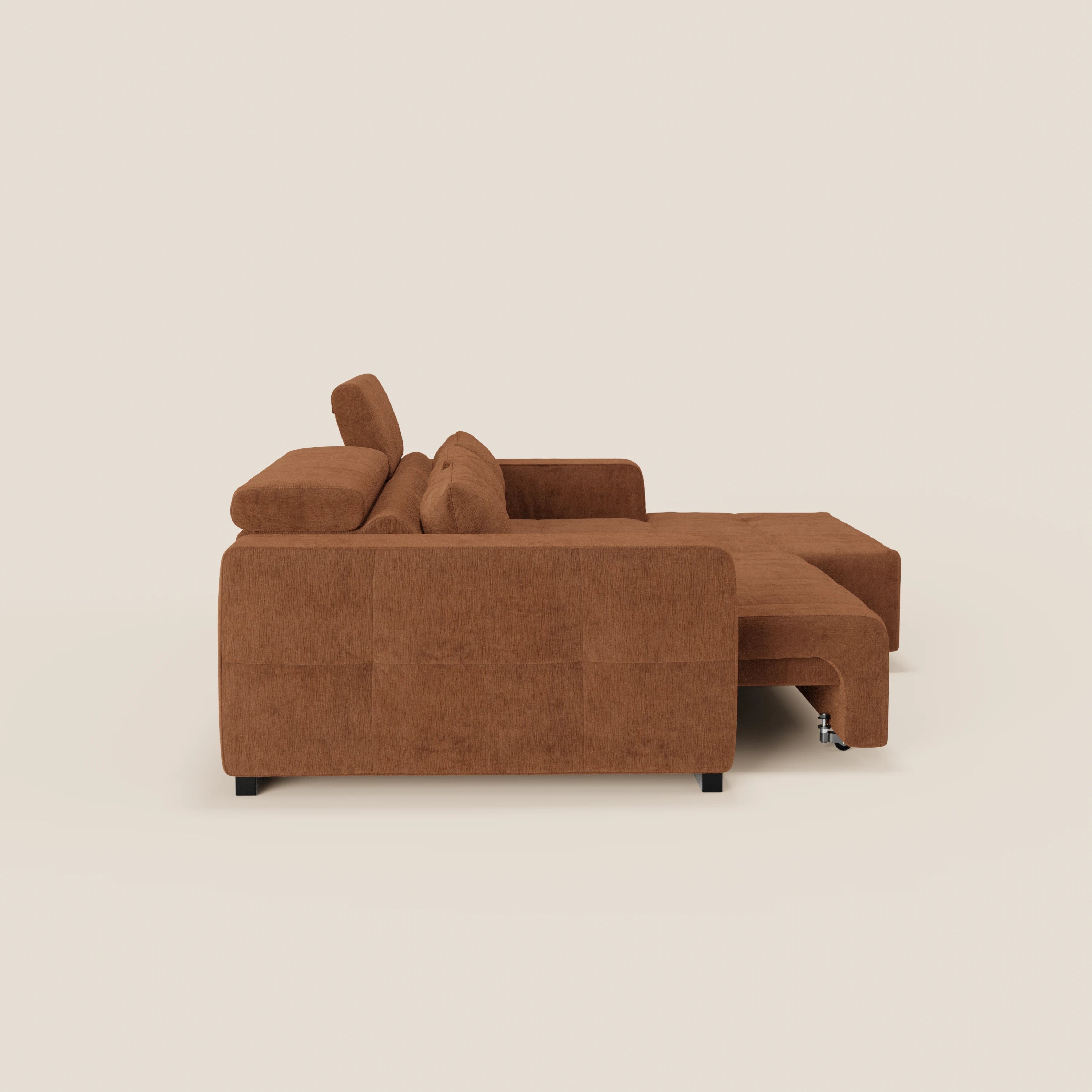 Monarch Divano angolare con penisola e Relax Elettrico per allungamento sedute - Poggiatesta Reclinabili in tessuto morbido smacchiabile T31 - divani.store
