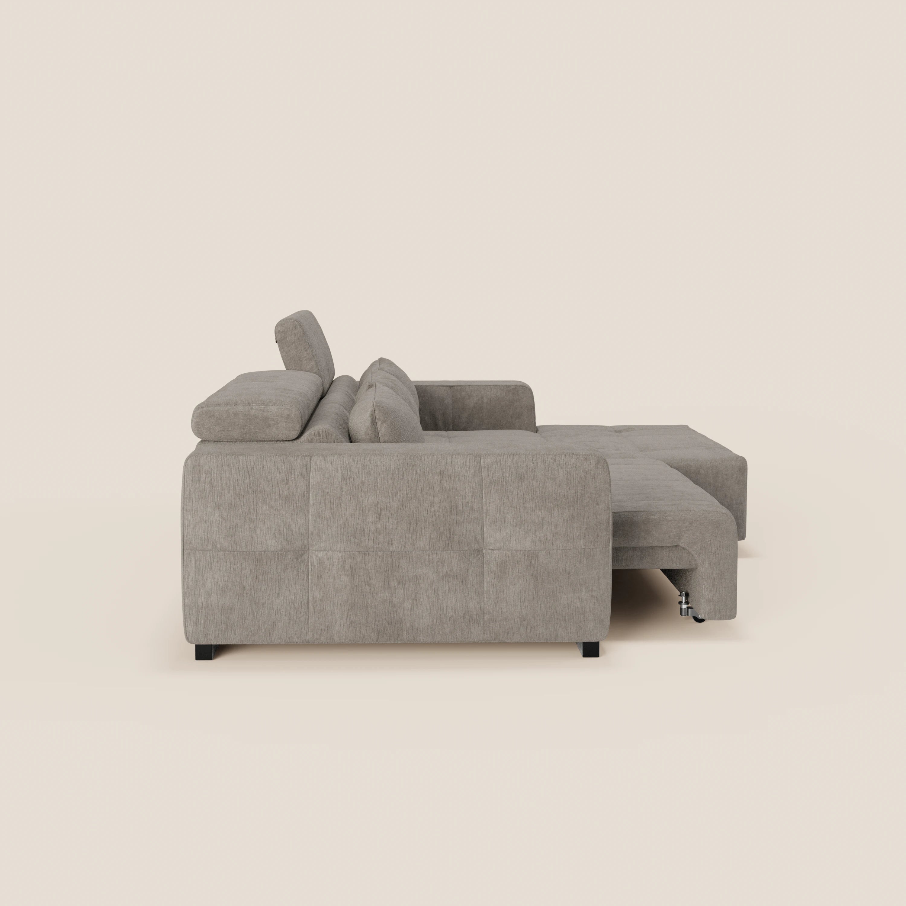 Monarch Divano angolare con penisola e Relax Elettrico per allungamento sedute - Poggiatesta Reclinabili in tessuto morbido smacchiabile T31 - divani.store