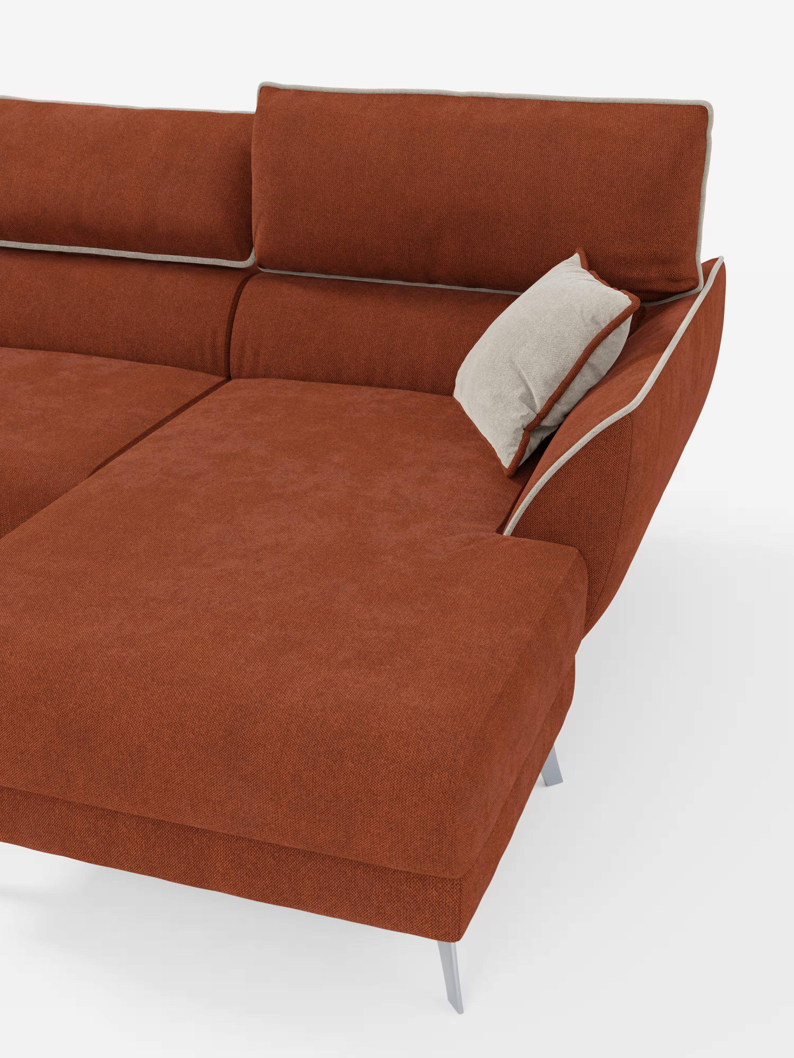 Michelangelo Sofá esquinero bicolor con chaise longue y asientos extensibles - reposacabezas reclinables en tejido antimanchas T23