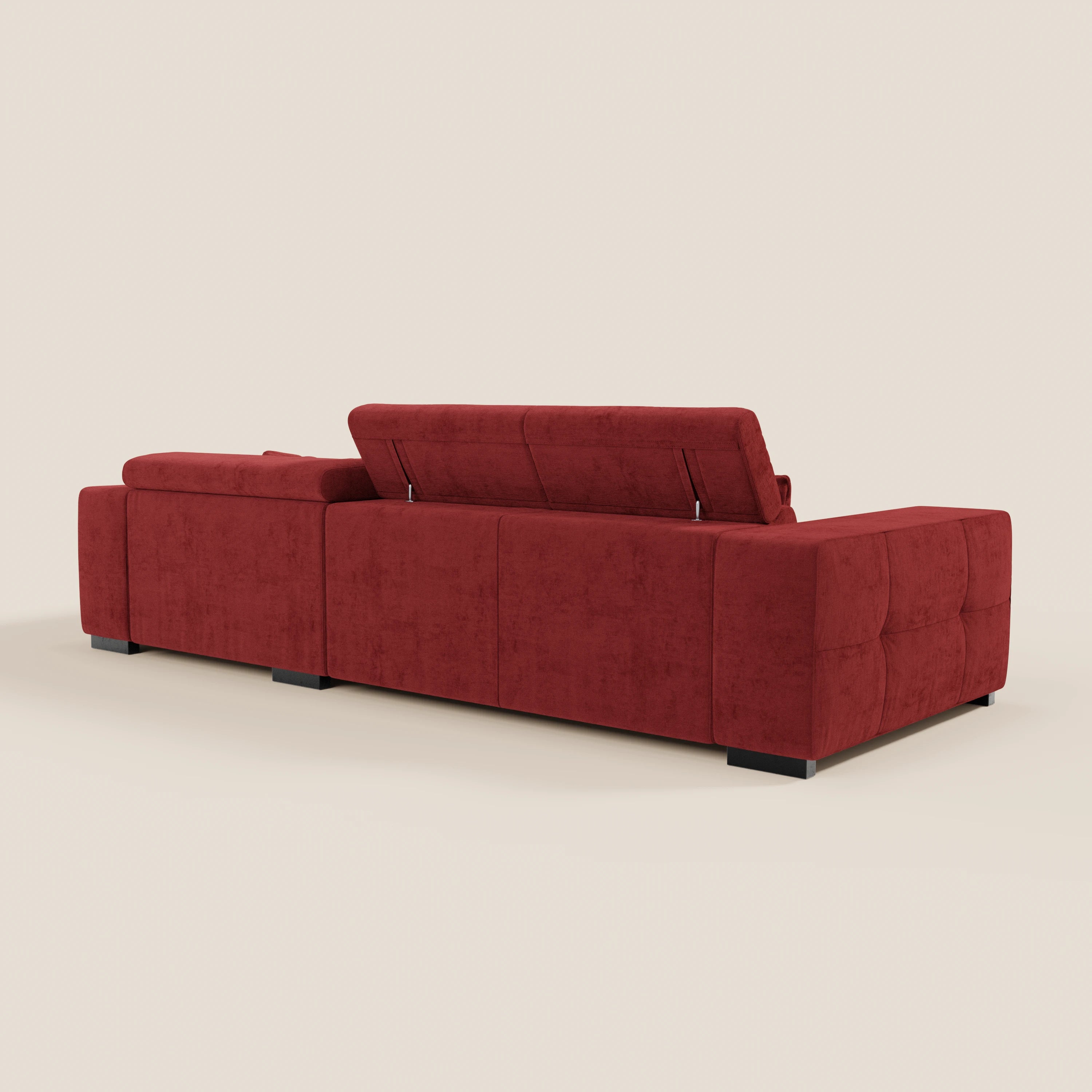 Monarch Divano angolare con penisola e Relax Elettrico per allungamento sedute - Poggiatesta Reclinabili in tessuto morbido smacchiabile T31 - divani.store