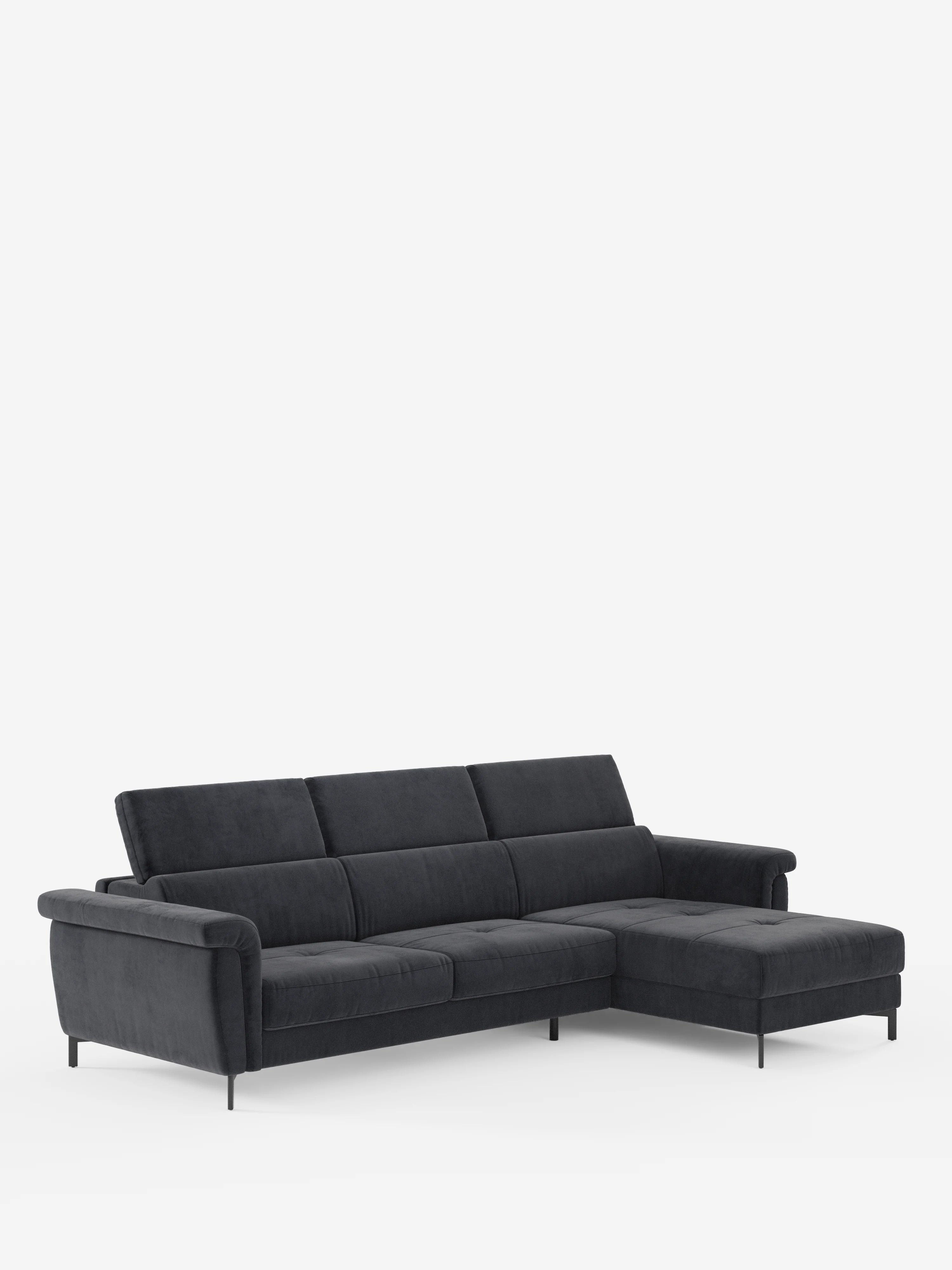 Capri Divano letto angolare con penisola contenitore e poggiatesta reclinabili - elegante tessuto smacchiabile T30