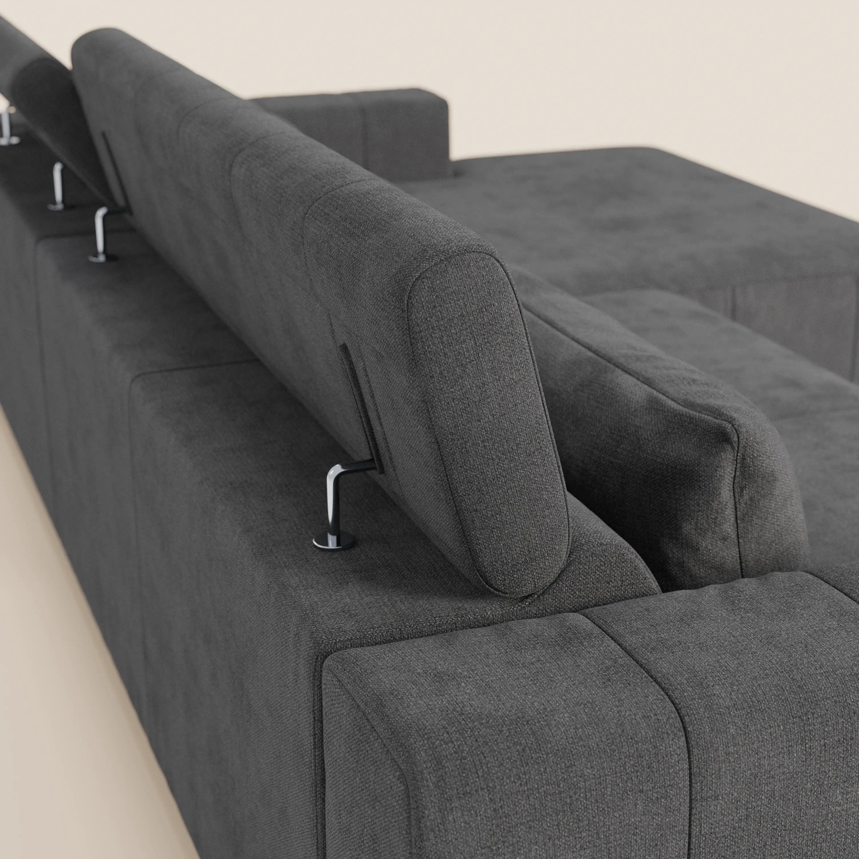 Doric Divano angolare con penisola e sedute allungabili con relax elettrico - poggiatesta reclinabili in tessuto smacchiabile T23 - divani.store