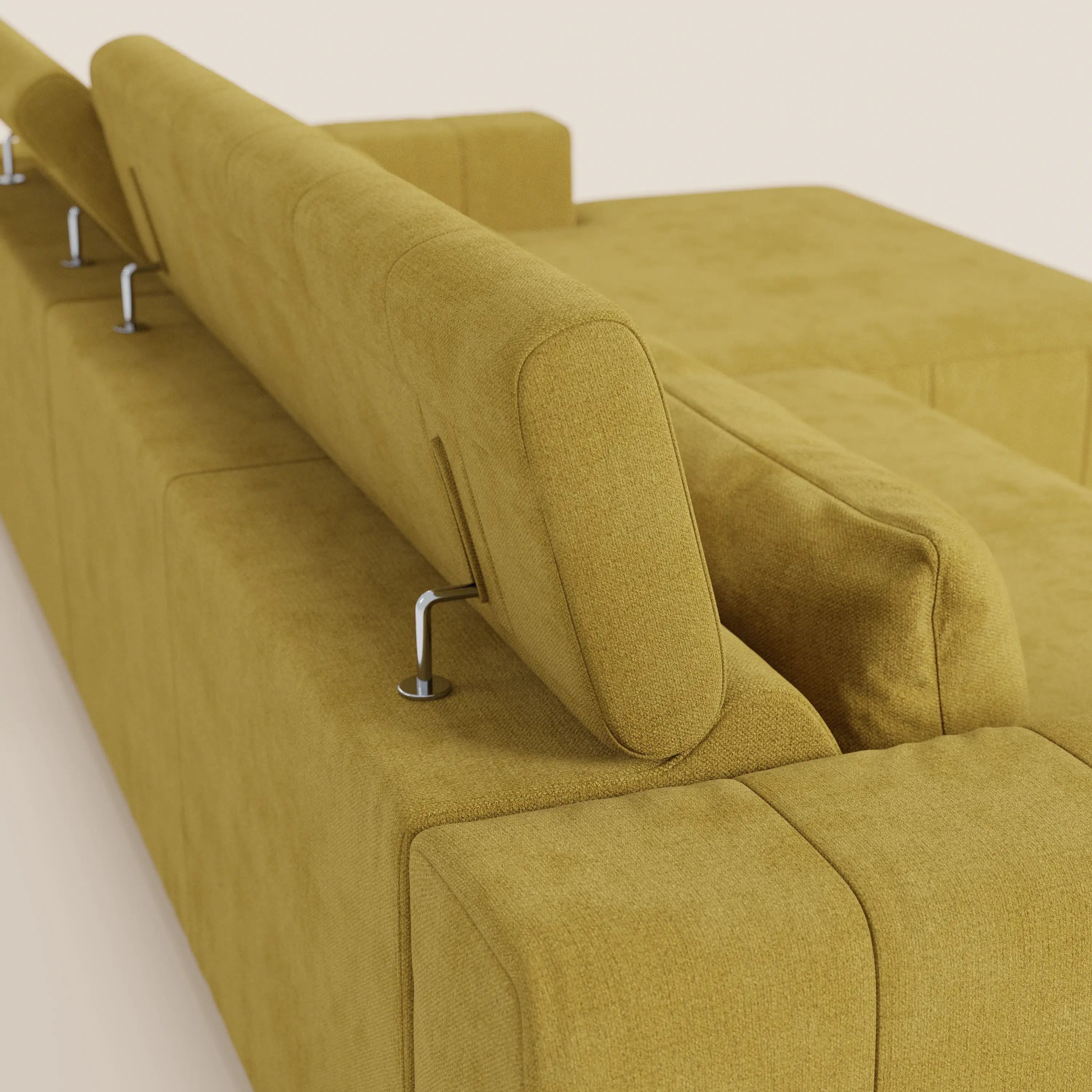 Doric Divano angolare con penisola e sedute allungabili con relax elettrico - poggiatesta reclinabili in tessuto smacchiabile T23 - divani.store