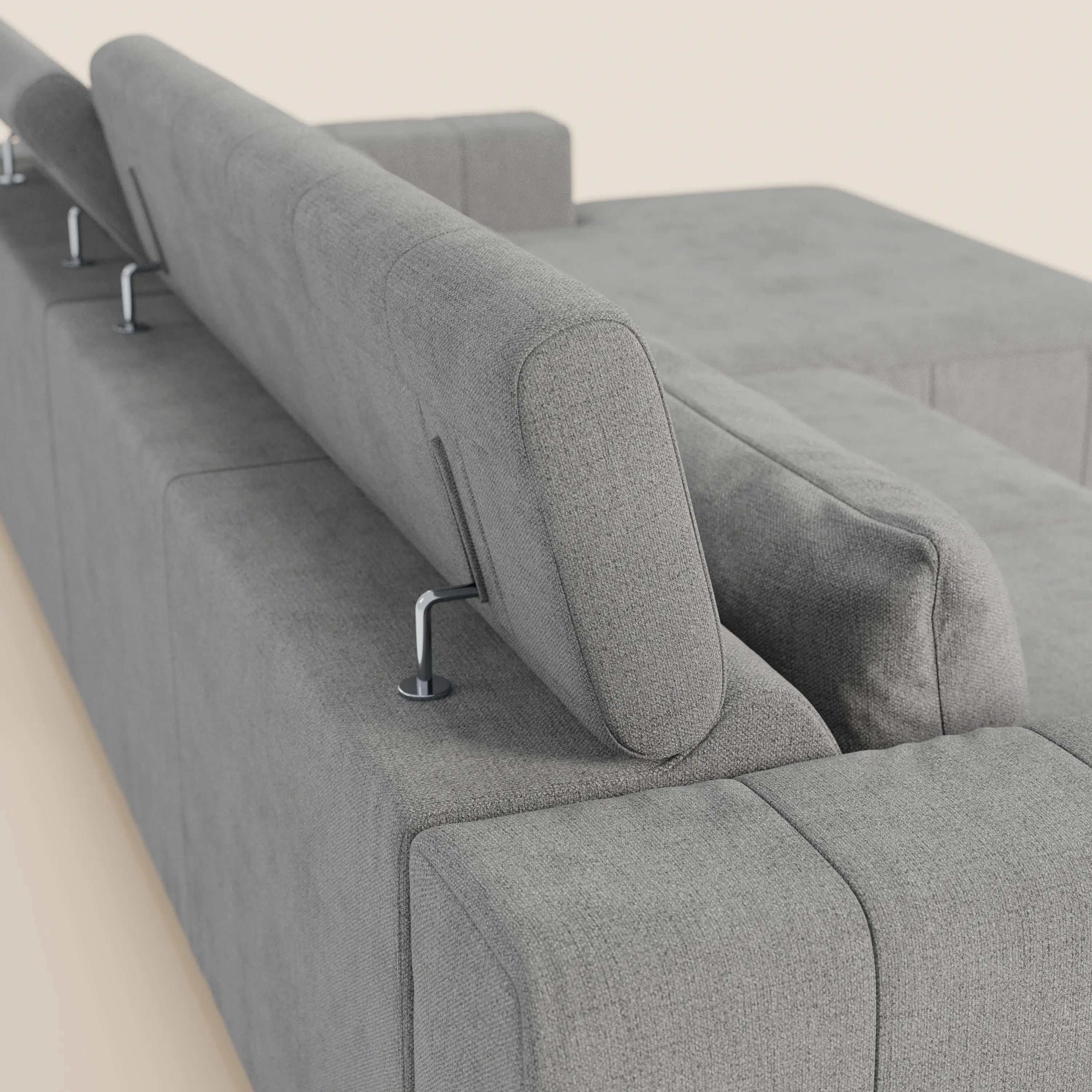 Doric Divano angolare con penisola e sedute allungabili con relax elettrico - poggiatesta reclinabili in tessuto smacchiabile T23 - divani.store
