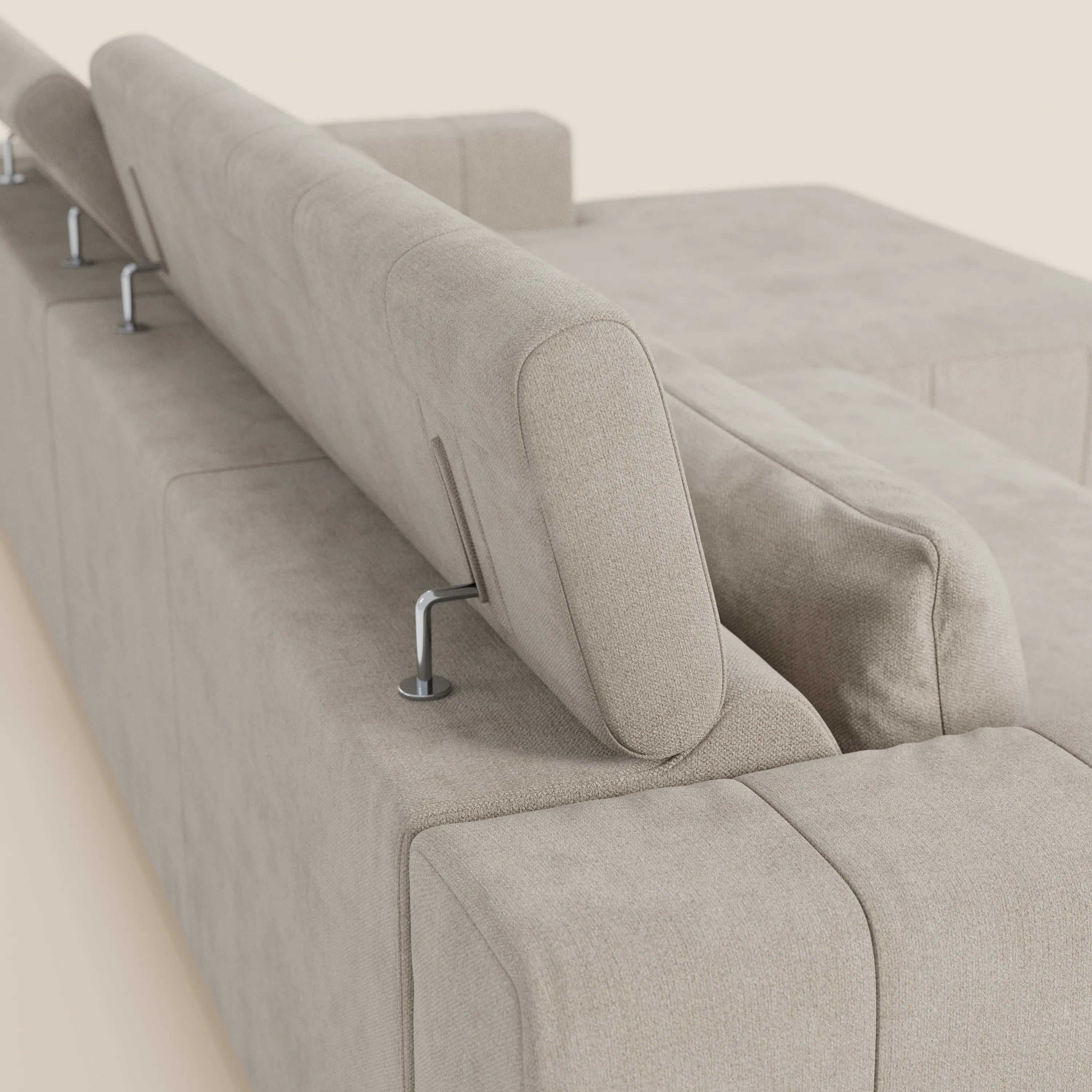 Doric Divano angolare con penisola e sedute allungabili con relax elettrico - poggiatesta reclinabili in tessuto smacchiabile T23 - divani.store
