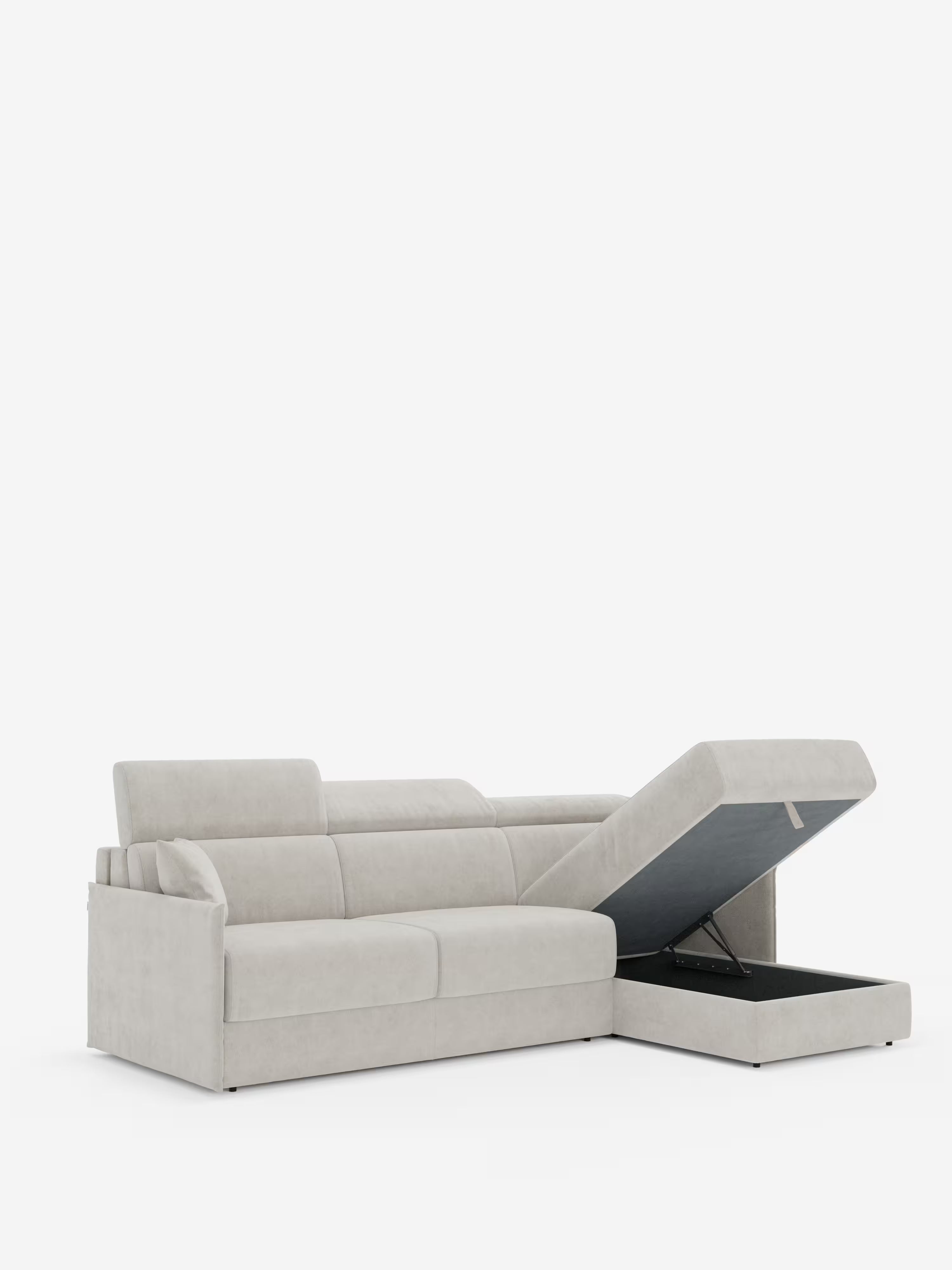 Miryam sofá cama esquinero compacto - reposacabezas reclinables y chaise longue con almacenaje en tejido antimanchas T31