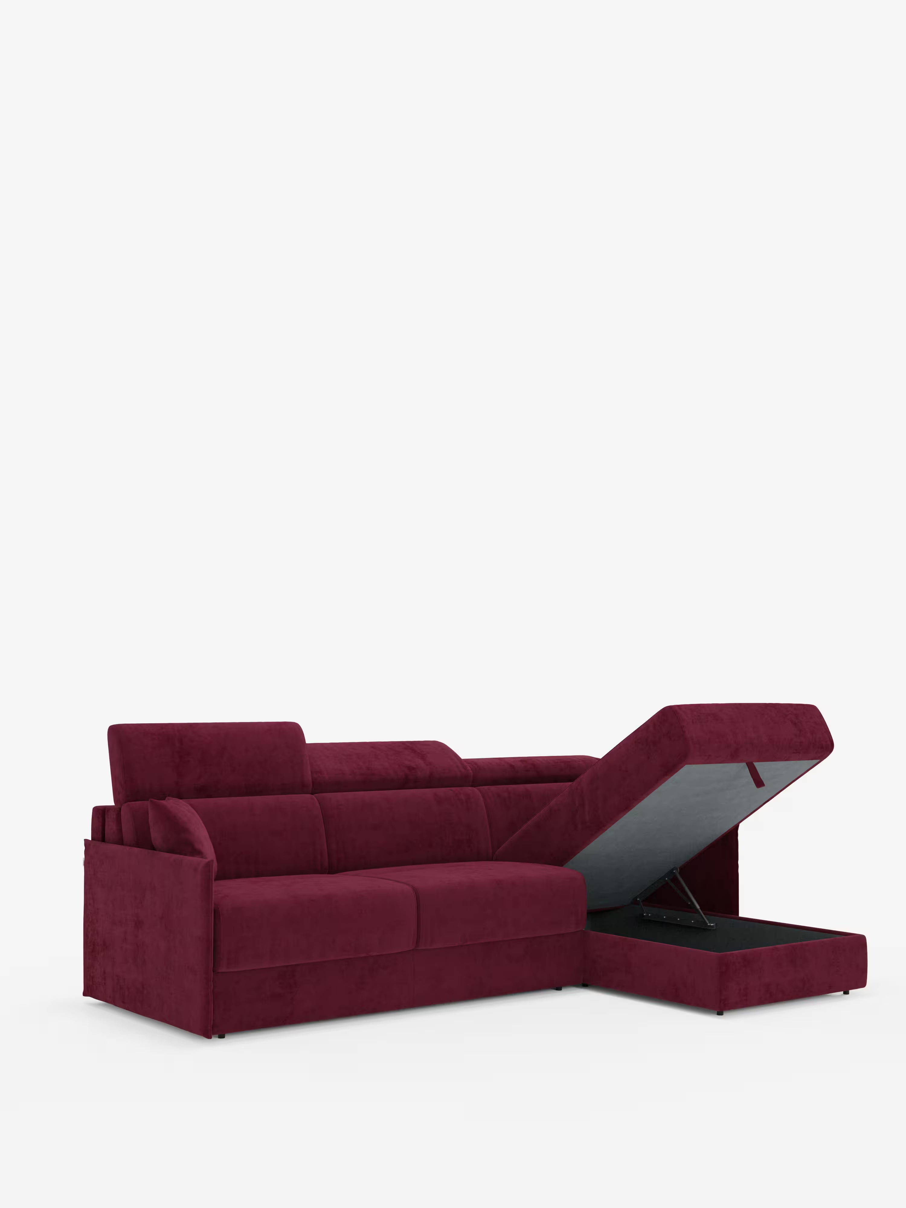 Miryam sofá cama esquinero compacto - reposacabezas reclinables y chaise longue con almacenaje en tejido antimanchas T31