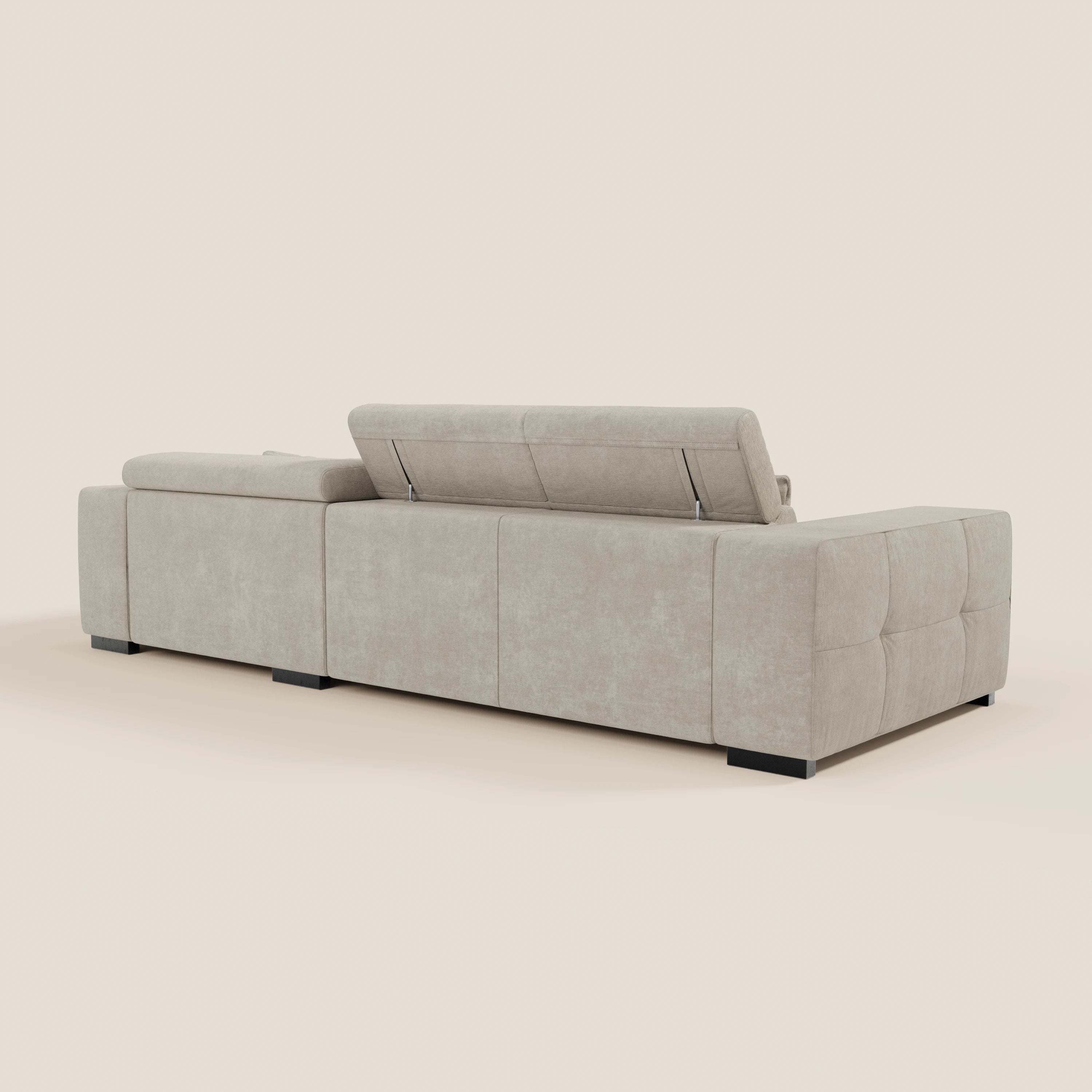 Monarch Divano angolare con penisola e Relax Elettrico per allungamento sedute - Poggiatesta Reclinabili in tessuto morbido smacchiabile T31 - divani.store