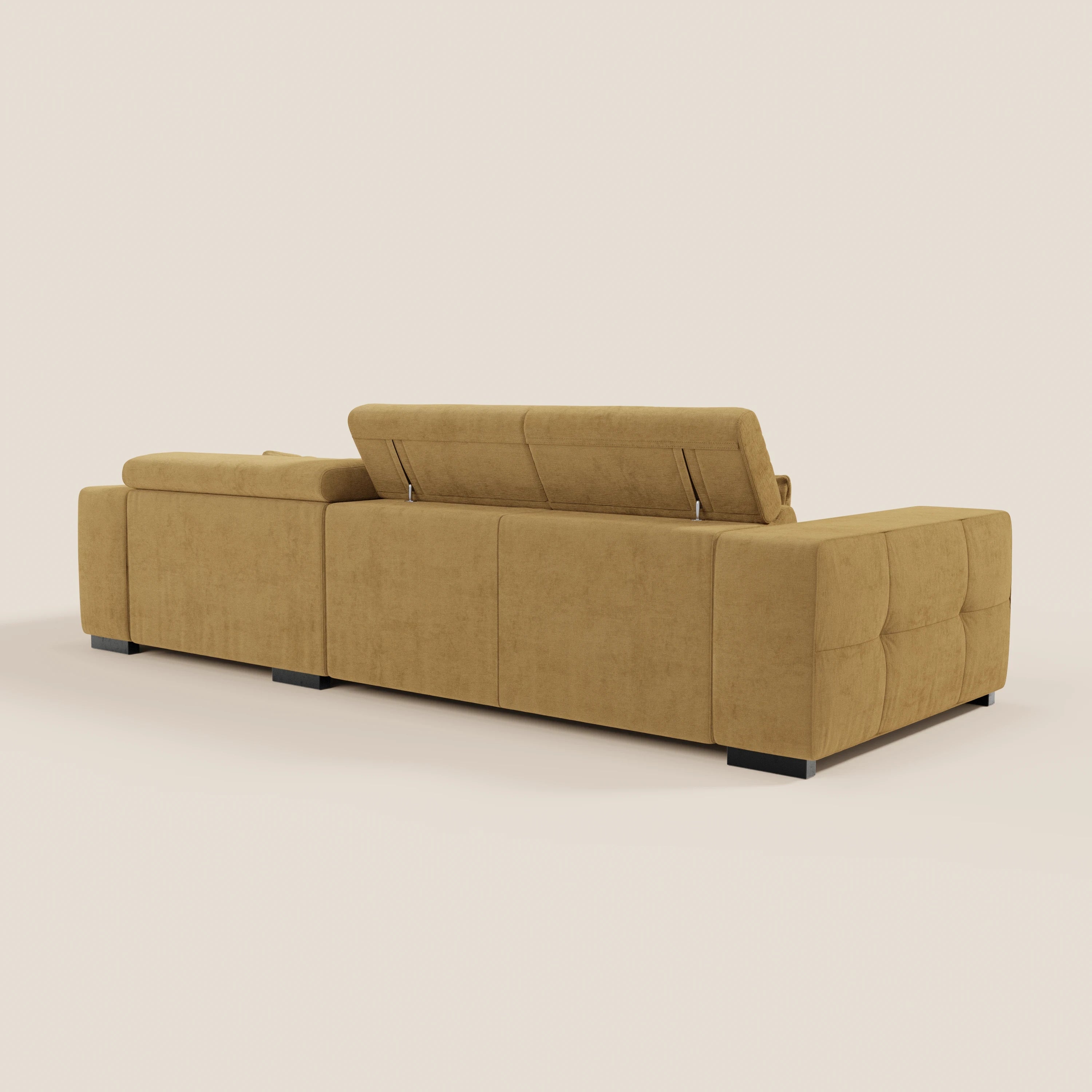 Monarch Divano angolare con penisola e Relax Elettrico per allungamento sedute - Poggiatesta Reclinabili in tessuto morbido smacchiabile T31 - divani.store
