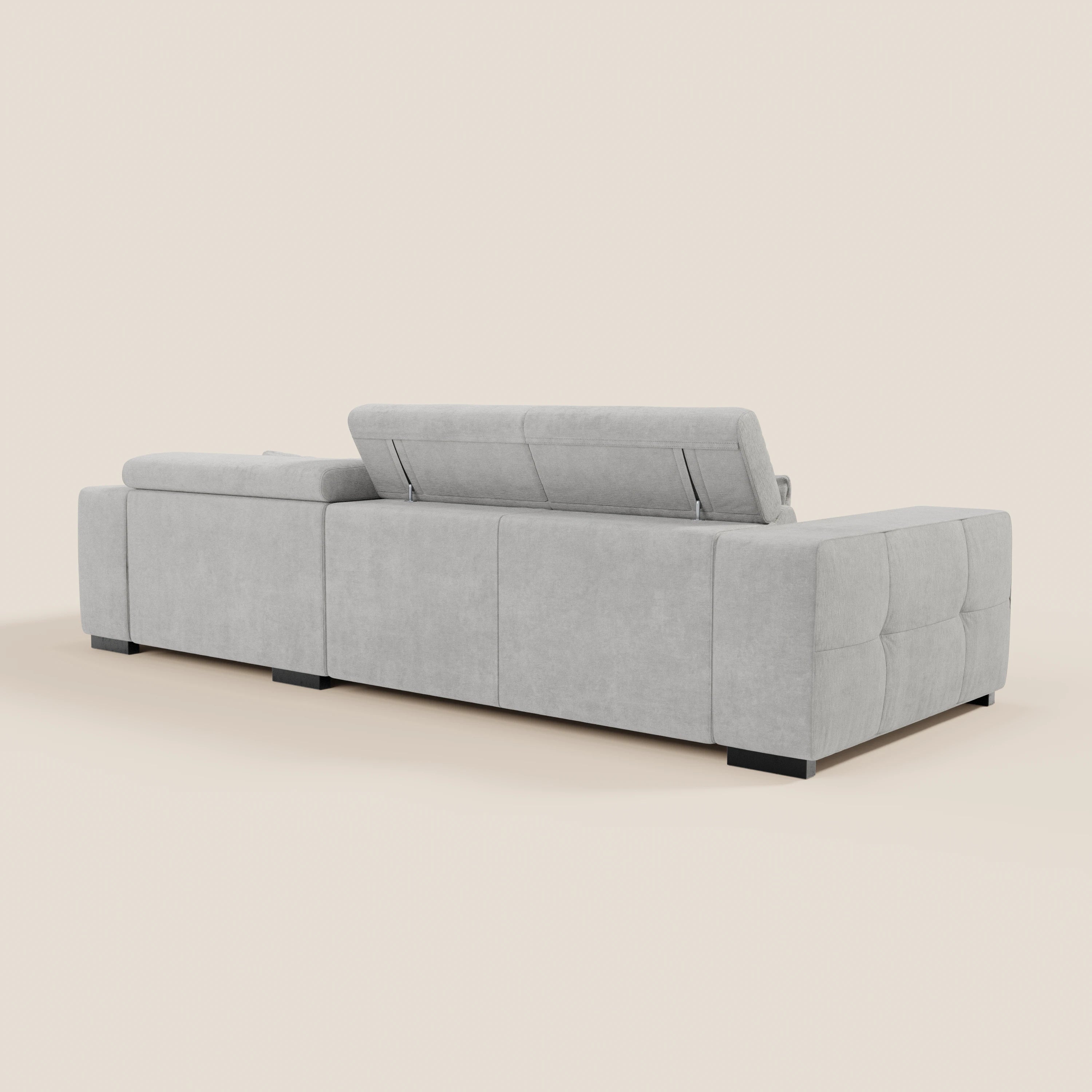 Monarch Divano angolare con penisola e Relax Elettrico per allungamento sedute - Poggiatesta Reclinabili in tessuto morbido smacchiabile T31 - divani.store