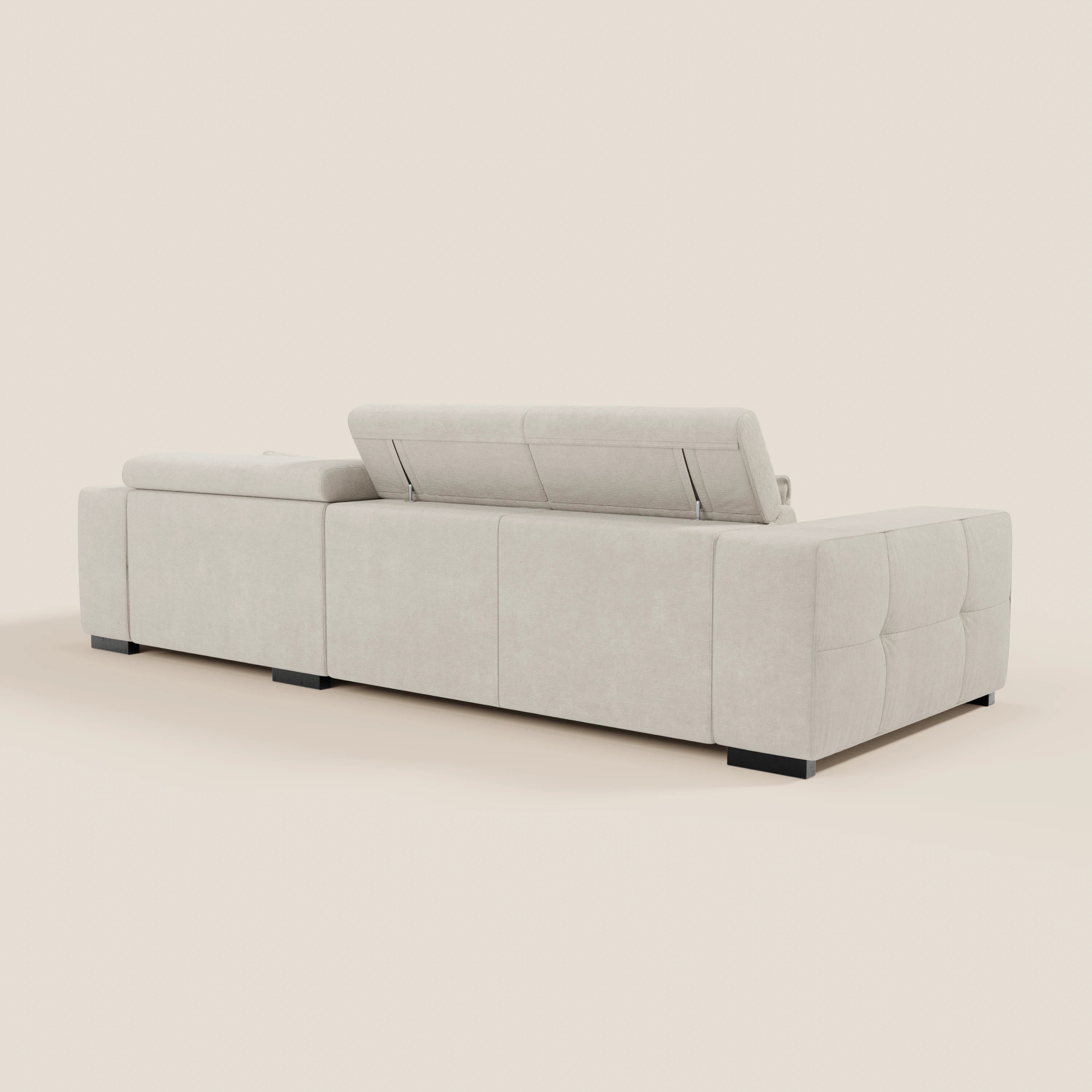 Monarch Divano angolare con penisola e Relax Elettrico per allungamento sedute - Poggiatesta Reclinabili in tessuto morbido smacchiabile T31 - divani.store
