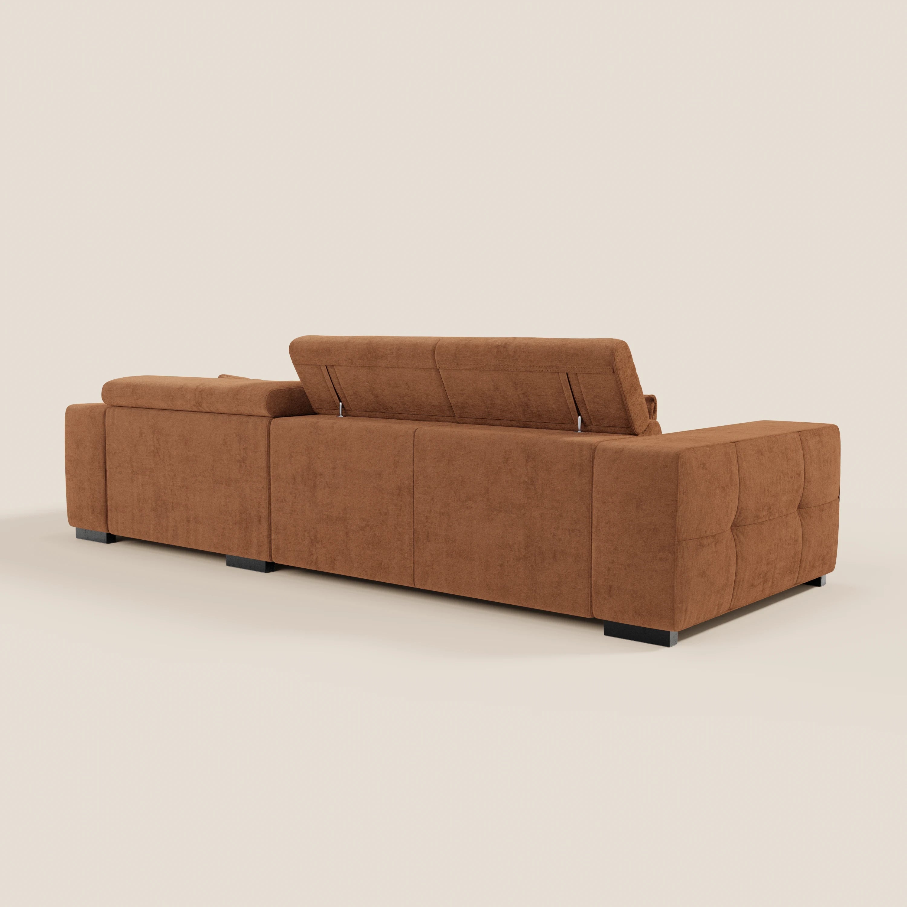 Monarch Divano angolare con penisola e Relax Elettrico per allungamento sedute - Poggiatesta Reclinabili in tessuto morbido smacchiabile T31 - divani.store
